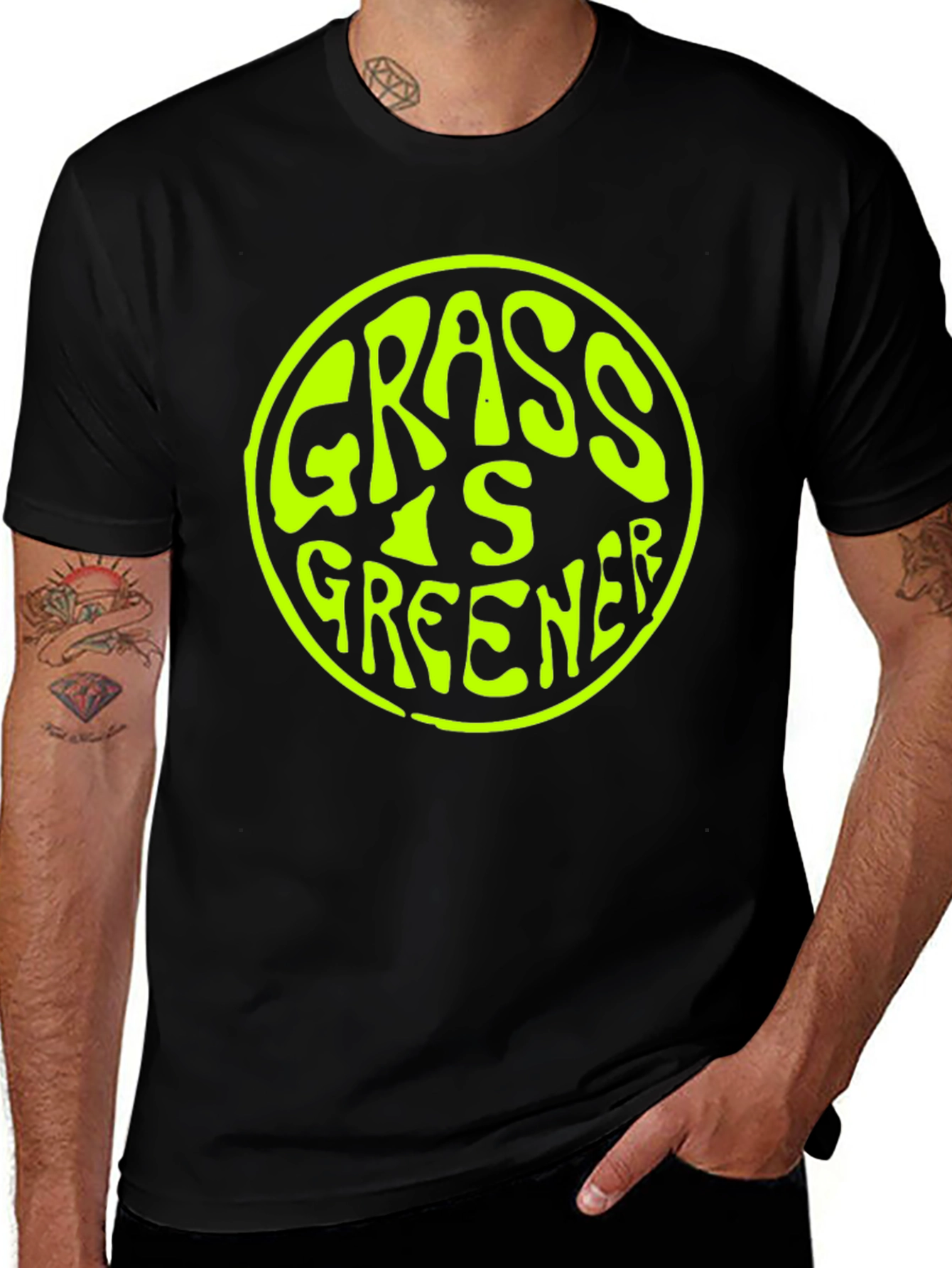 Variant 12 of Grass is Greener Graphic Tee - Black Cotton T-Shirt