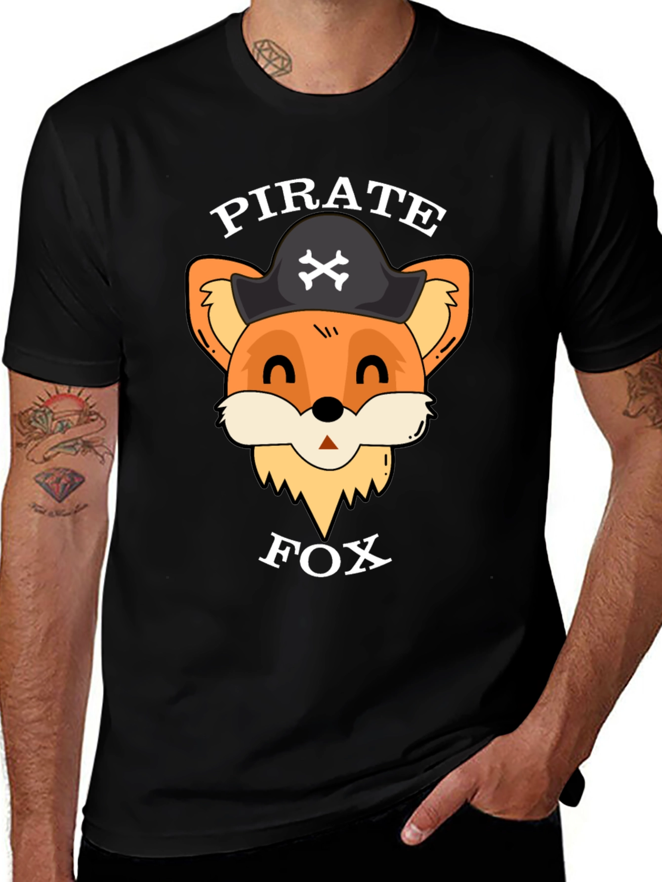 Variant 23 of Pirate Fox Graphic T-Shirt - Black Cotton Tee
