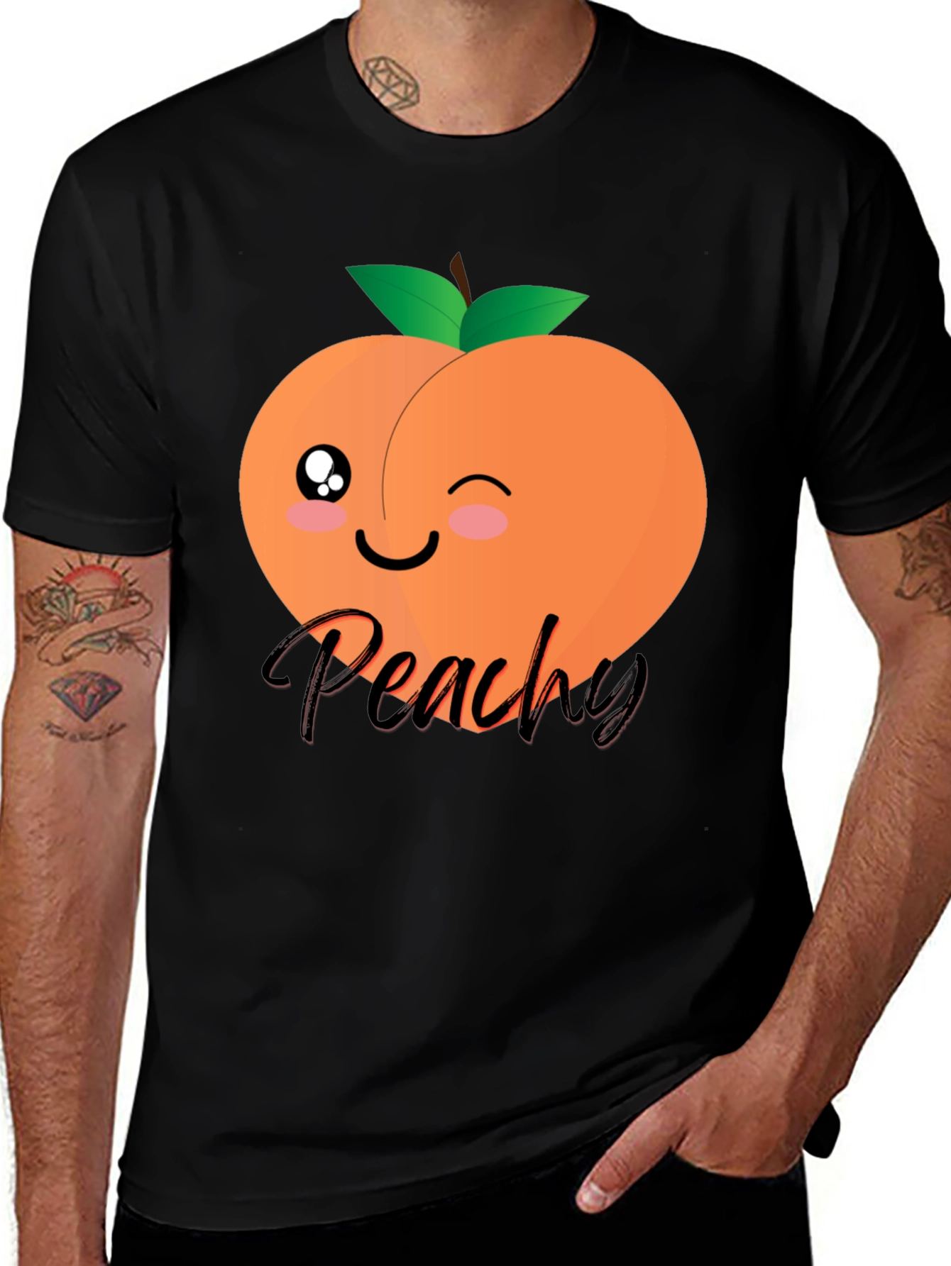 Black Cute Peachy Graphic T-Shirt - Unisex Black Tee main image