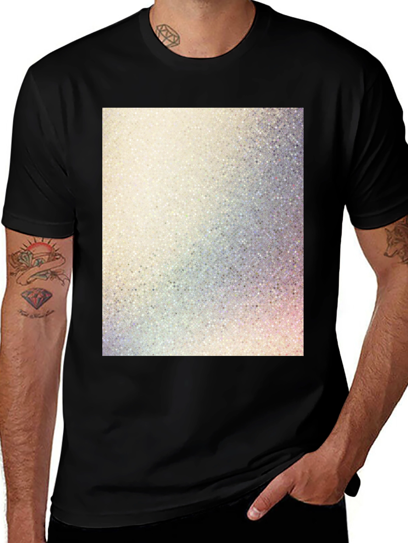 Variant 8 of Abstract Sparkle Print Black Cotton Tee