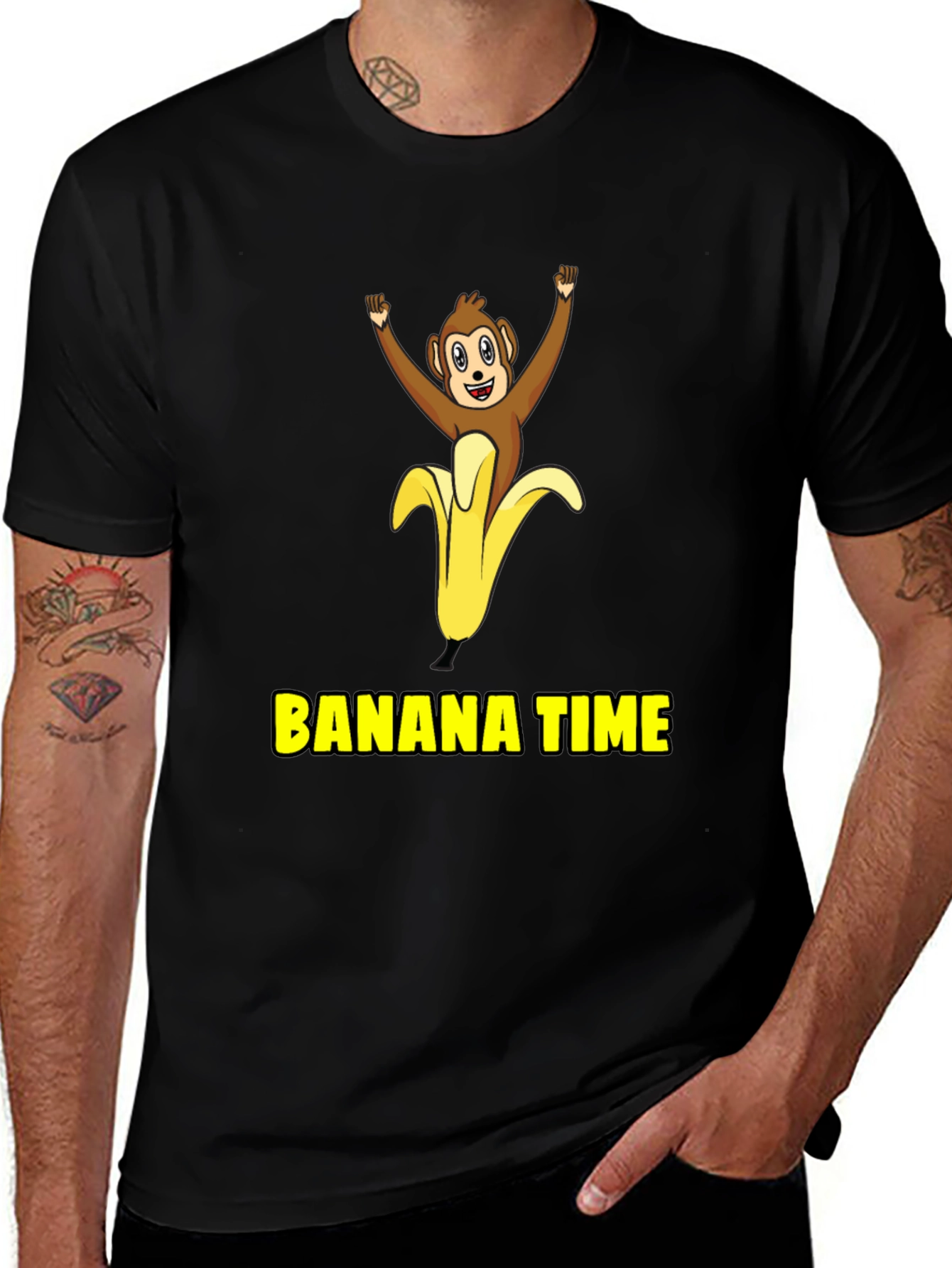 Variant 16 of Banana Time Monkey Graphic T-Shirt - Black