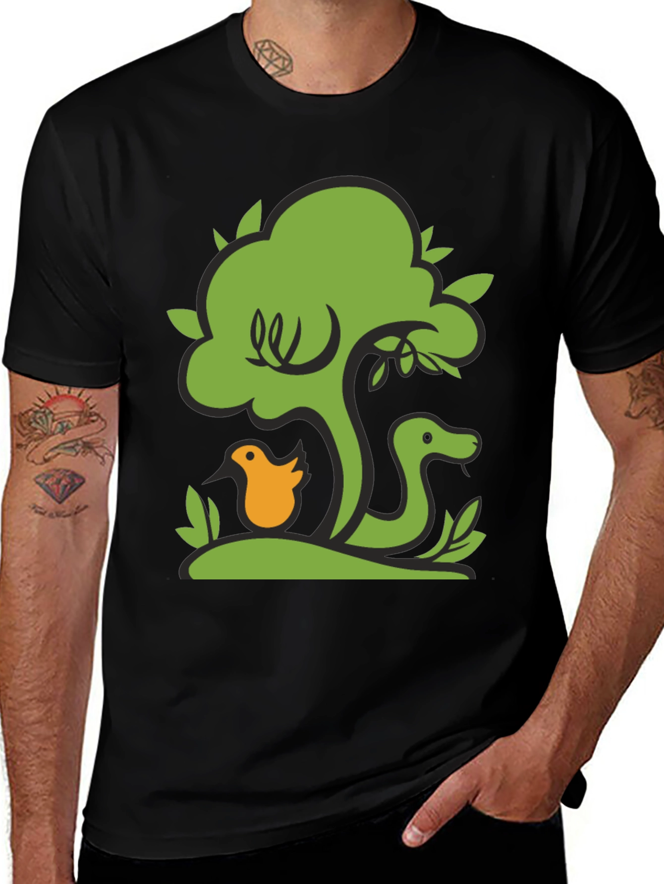 Variant 26 of Nature Tee: Tree, Snake, & Bird Graphic T-Shirt