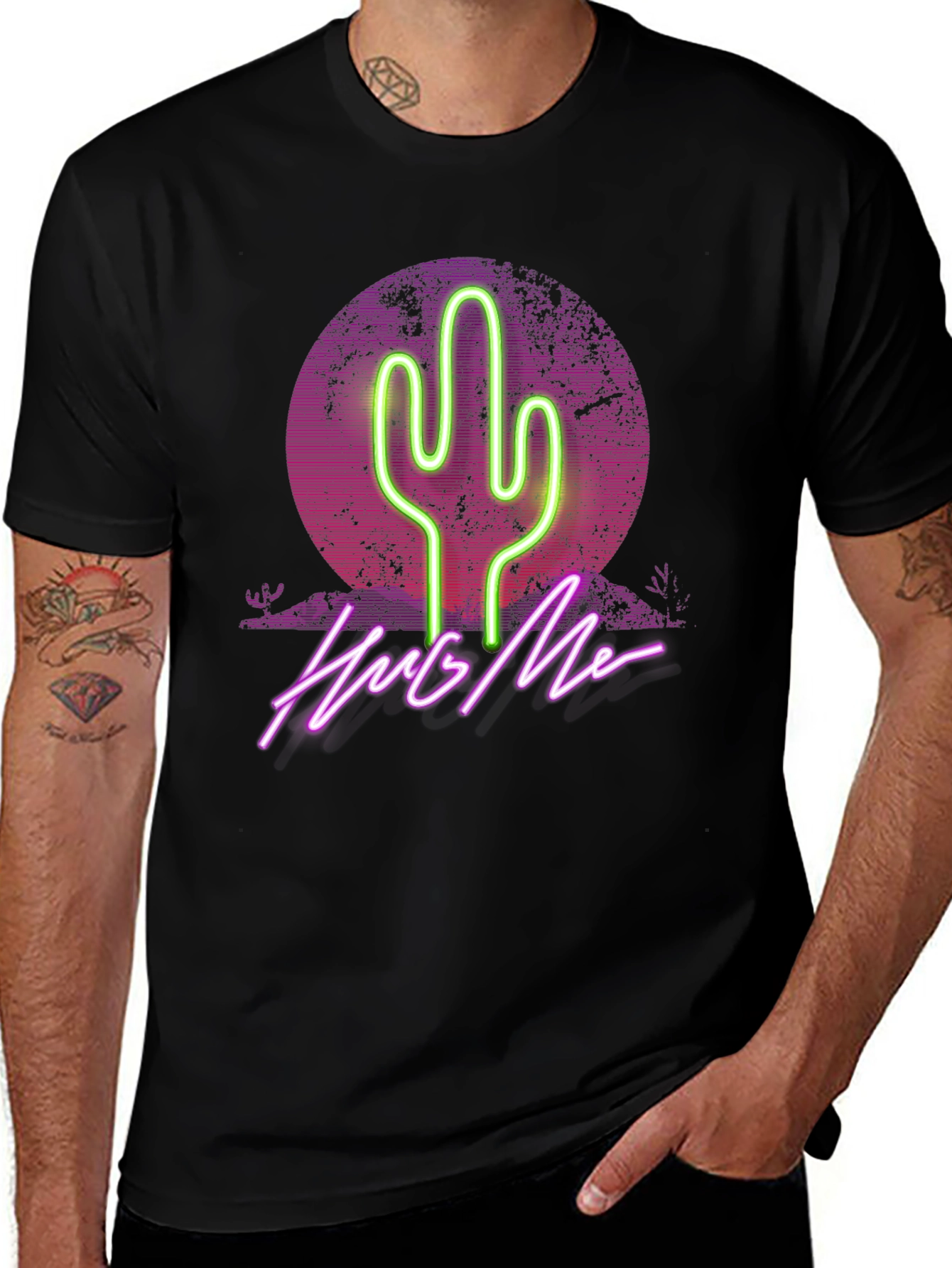 Neon Cactus Hug Me Graphic T-Shirt