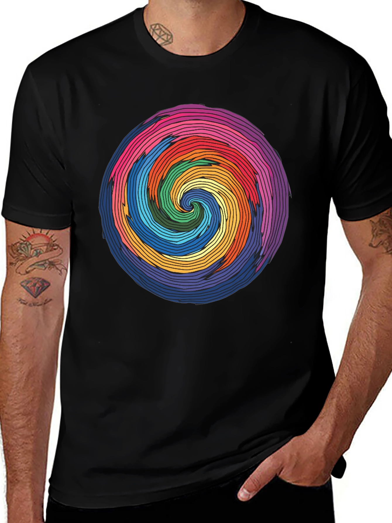 Variant 28 of Rainbow Spiral Graphic T-Shirt - Artistic Men's Tee