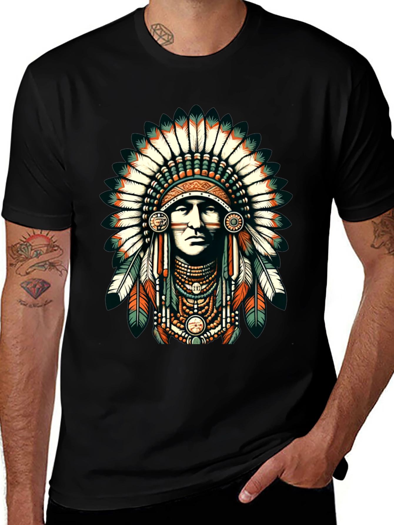 Variant 22 of Native American Headdress Graphic Tee - Black