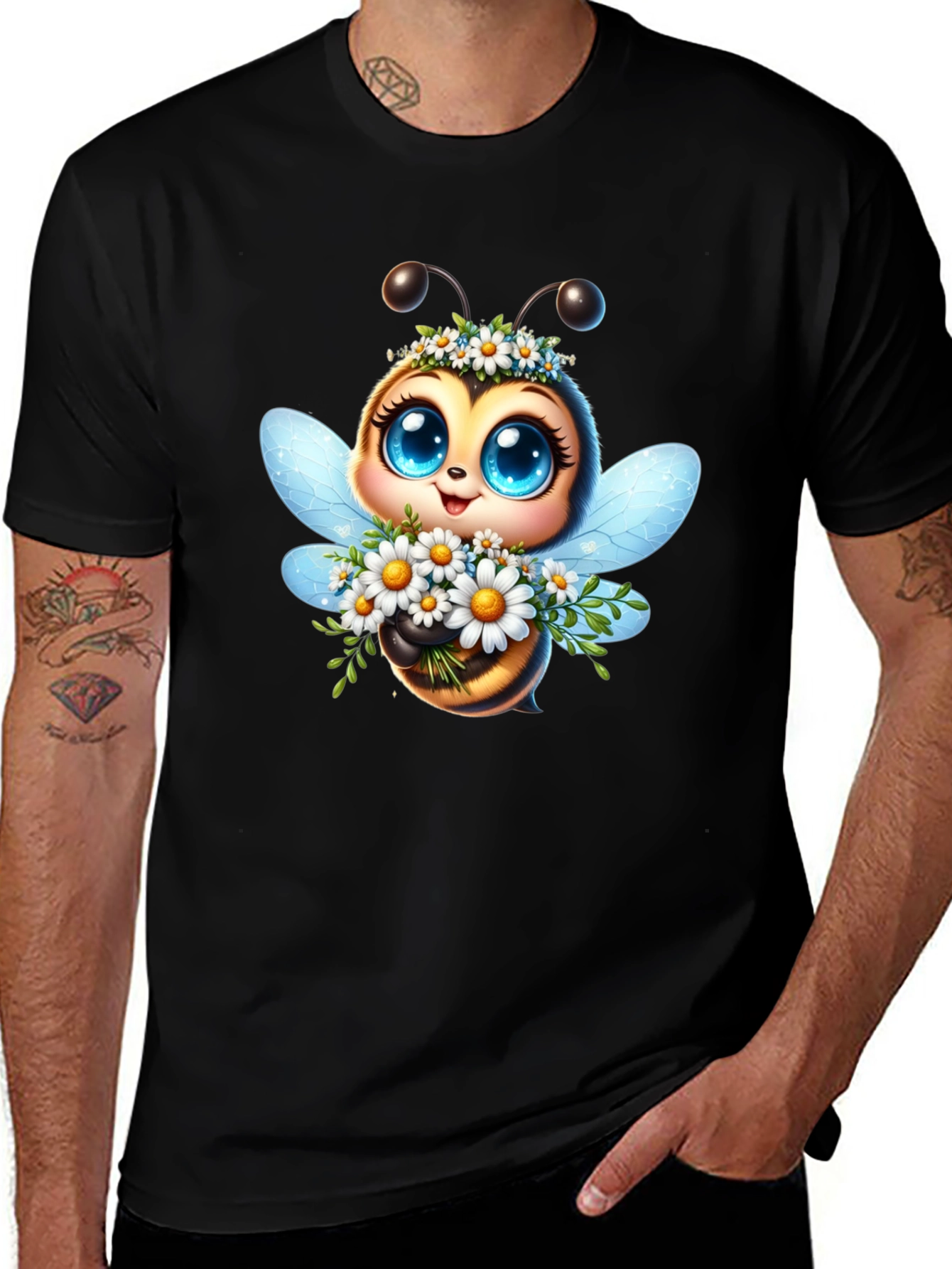 Variant 11 of Cute Bee Graphic Tee - Black Cotton Blend