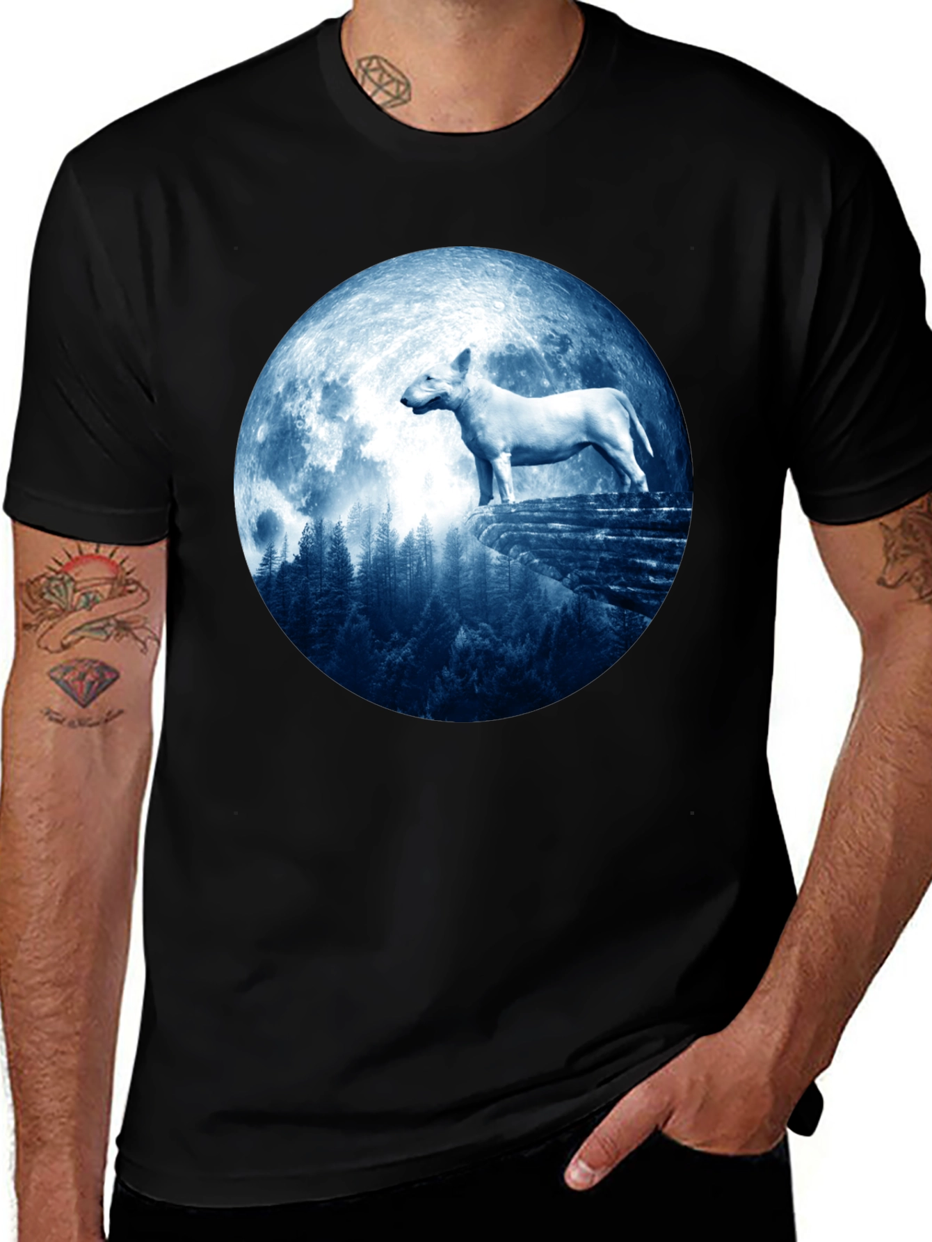 Variant 14 of Bull Terrier Moon Men's Black T-Shirt