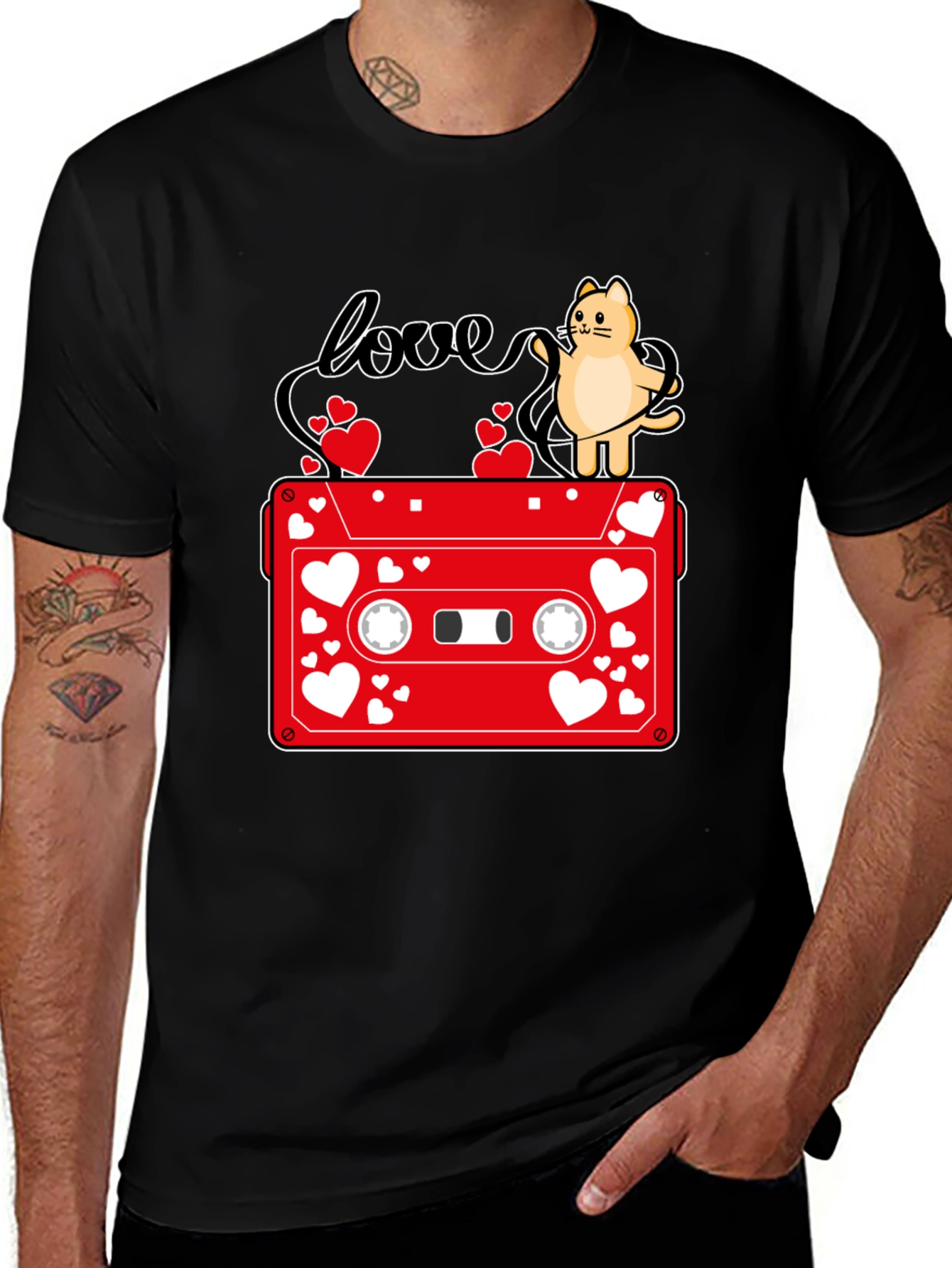 Variant 15 of Retro Love Cassette Tape Cat Graphic Tee