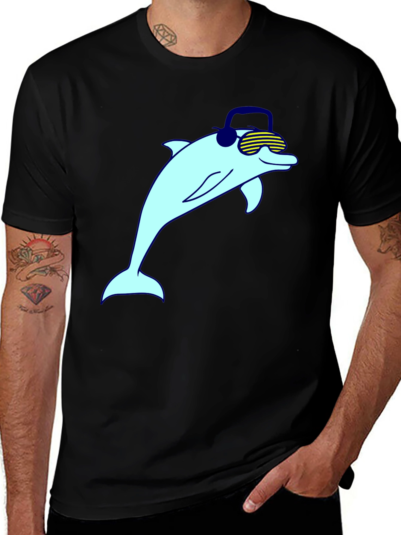 Cool Dolphin Graphic Tee - Black Cotton Blend