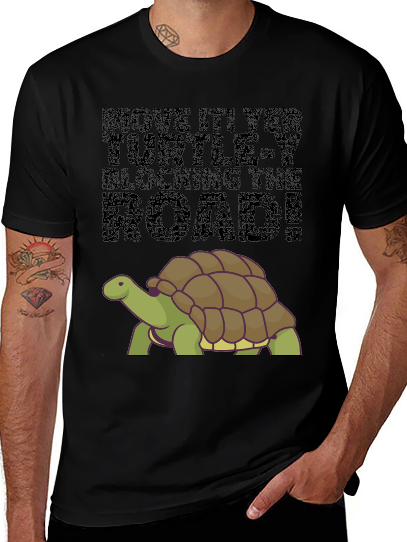Move It! Turtle Graphic Tee - Black Cotton Blend