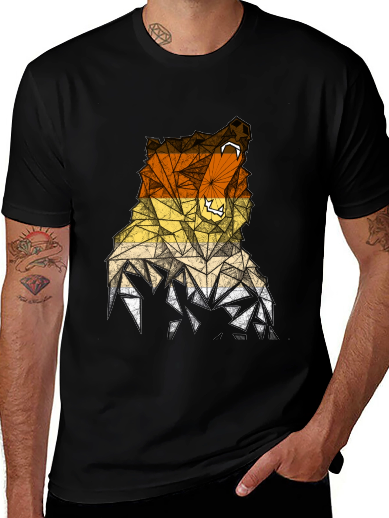 Variant 21 of Geometric Bear Graphic Tee - Men's Black T-Shirt