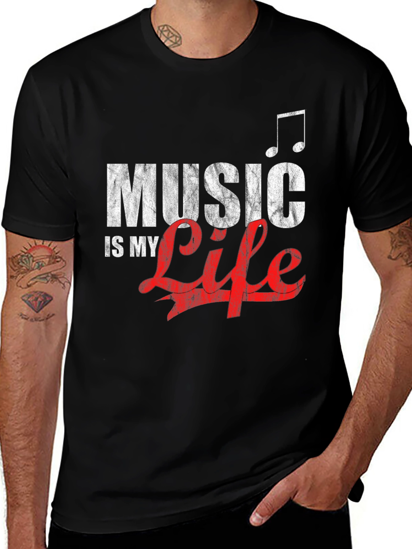 Variant 12 of Music Is My Life Black Graphic Tee