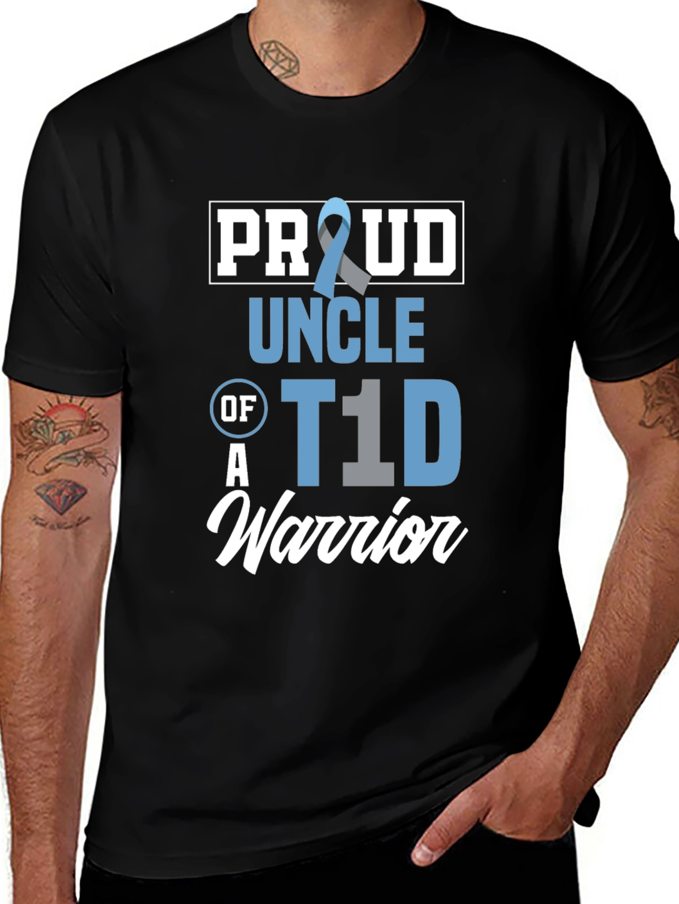 Proud Uncle of a T1D Warrior Black T-Shirt