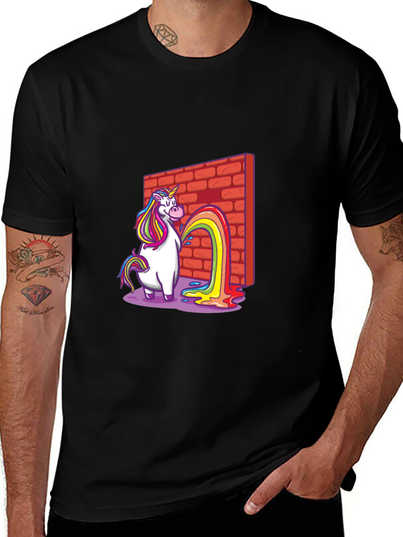 Unicorn Rainbow Brick Wall Graphic T-Shirt