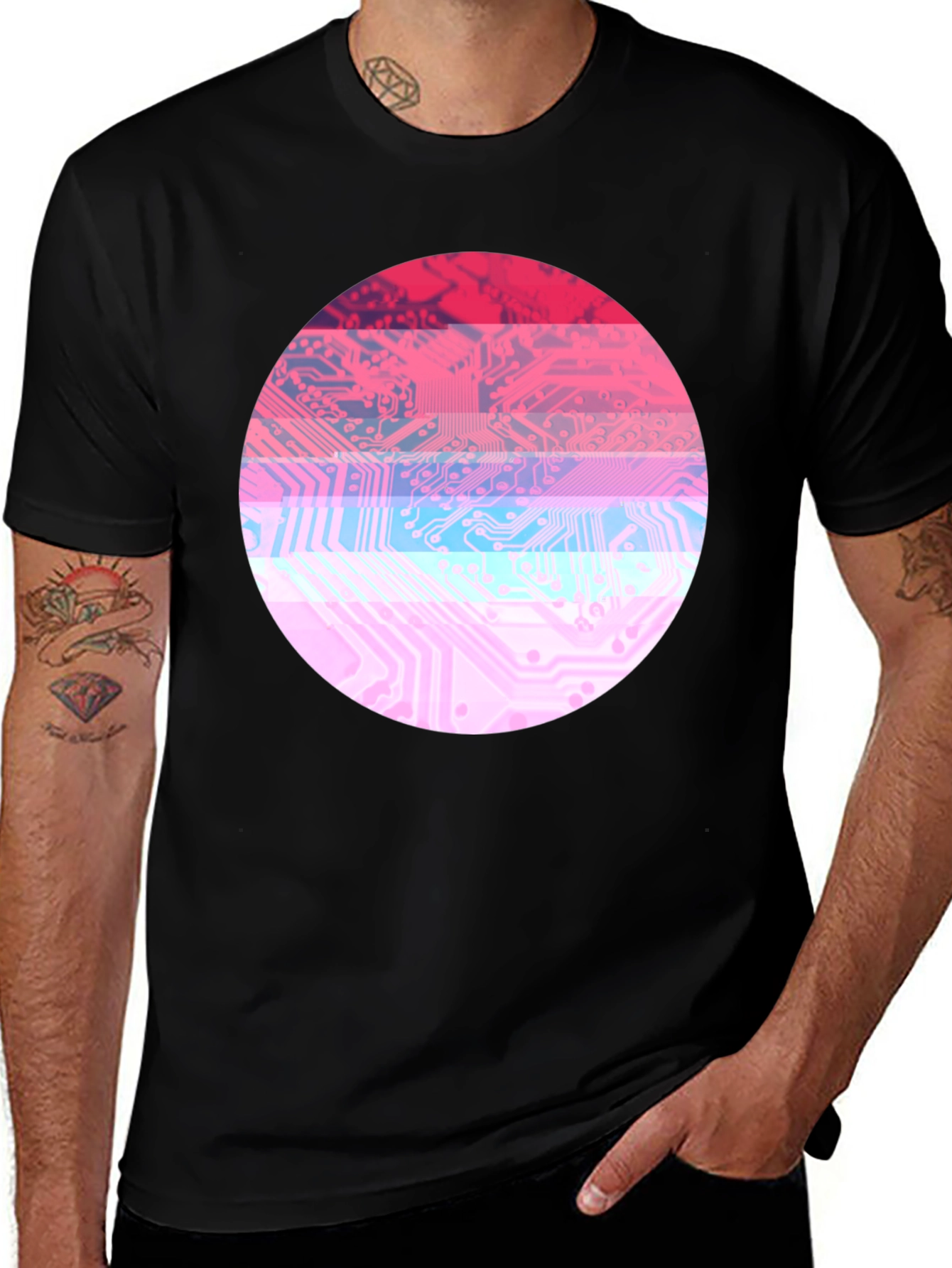 Variant 18 of Circuit Board Circle Graphic Tee - Retro Style