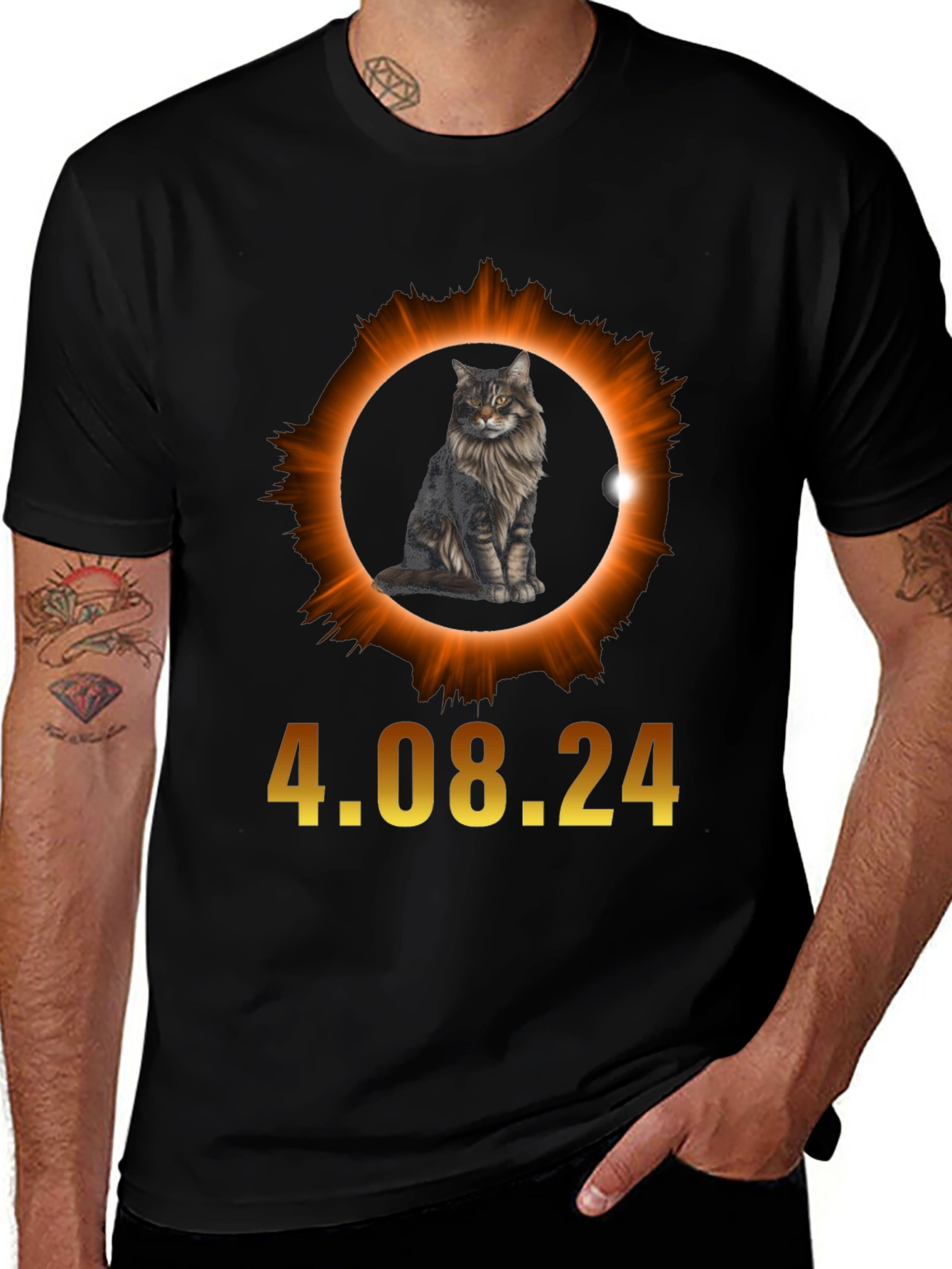 Variant 10 of Total Solar Eclipse 4.08.24 Cat Graphic Tee