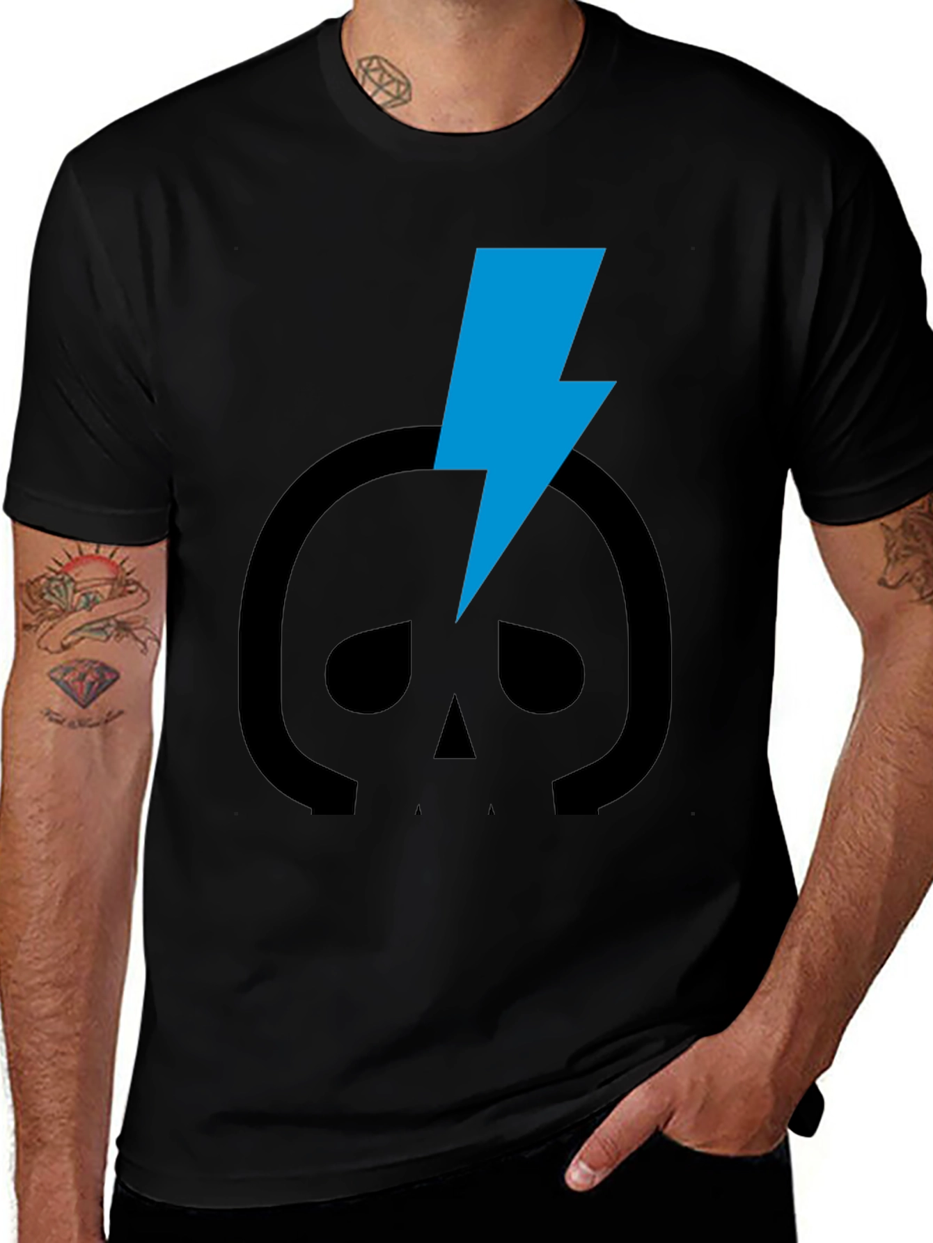 Variant 14 of Skull Lightning Bolt Graphic Tee - Black Cotton T-Shirt