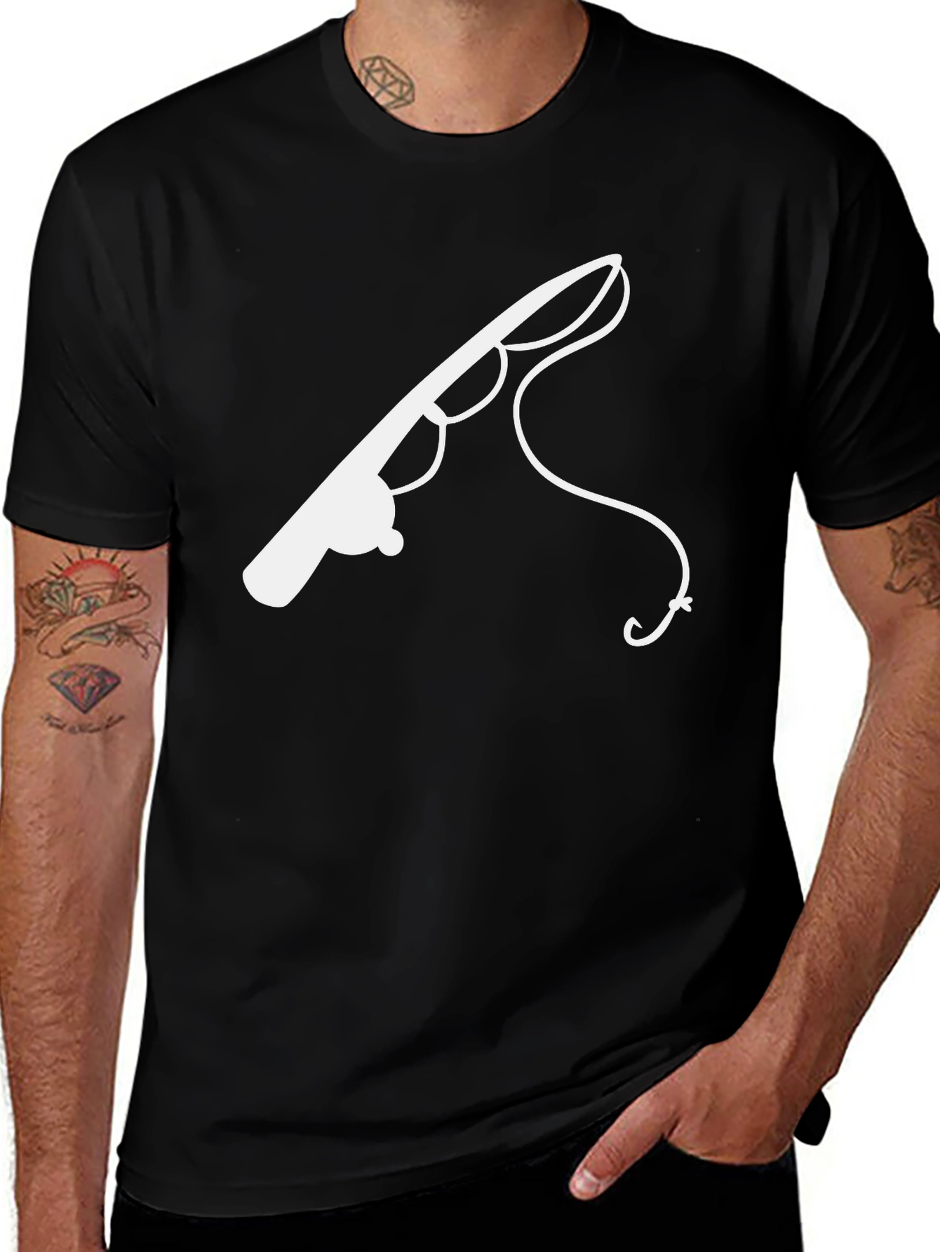 Variant 10 of Fishing Rod Graphic Tee - Black Cotton Shirt
