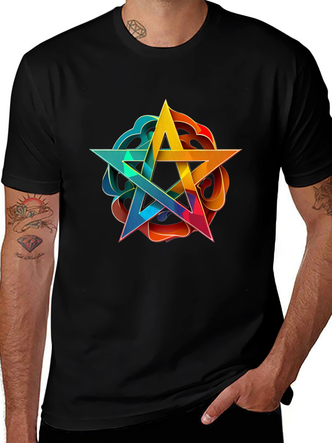 Variant 5 of Geometric Star Graphic Tee - Stylish Comfort