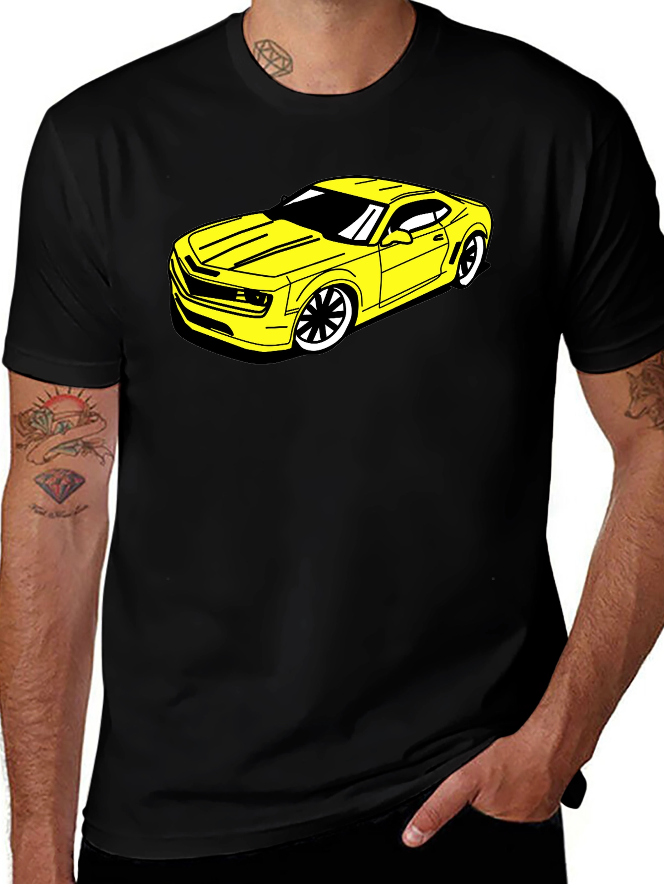 Yellow Car Graphic Tee - Cool Auto Design
