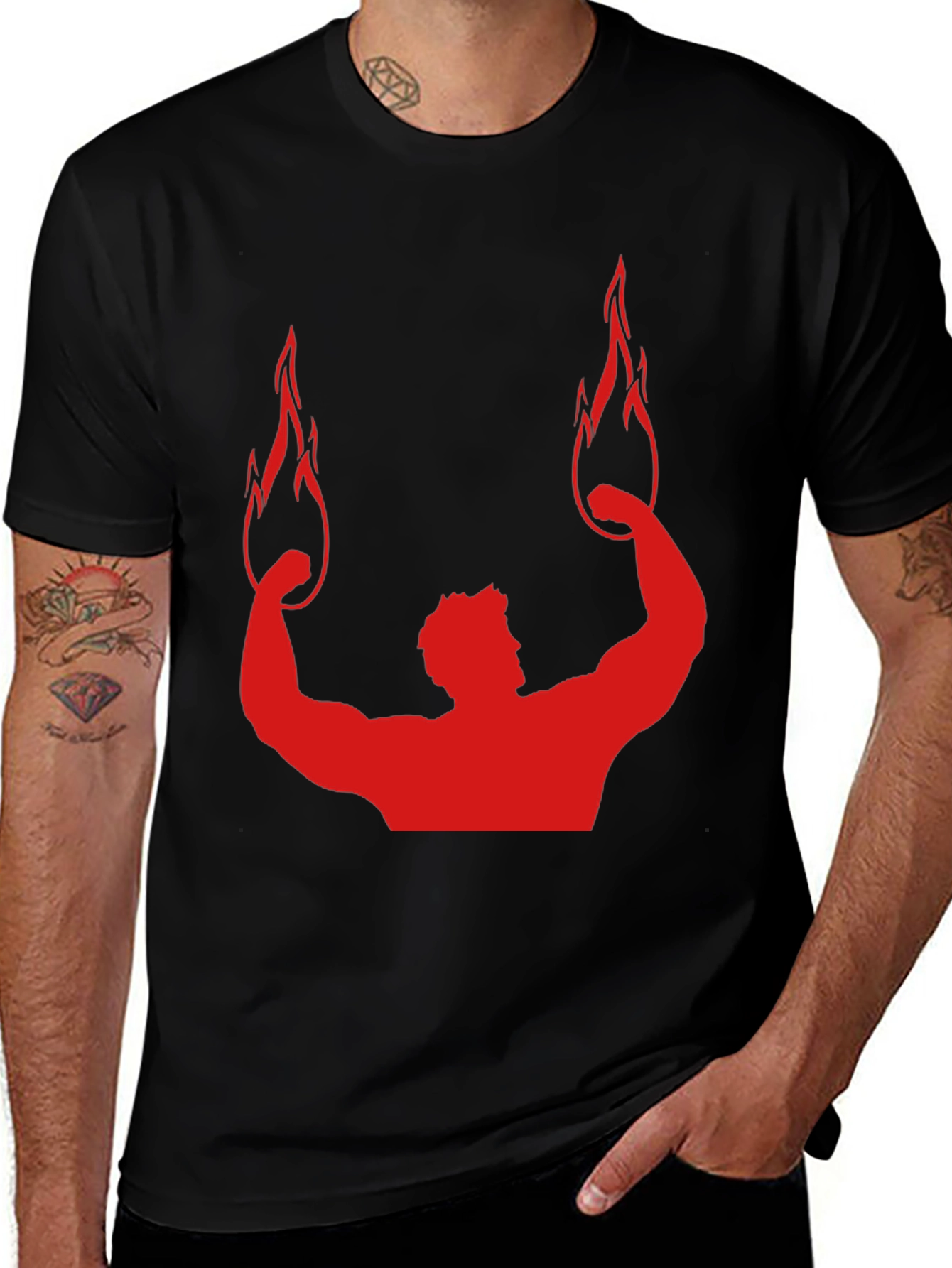 Variant 14 of Red Flame Bodybuilding Graphic Black Tee