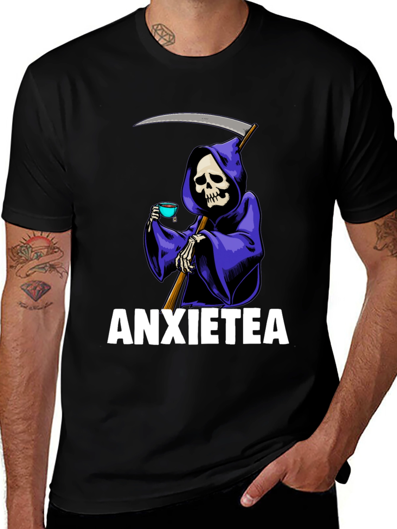 Variant 30 of Anxietea Graphic T-Shirt - Grim Reaper Tea Time