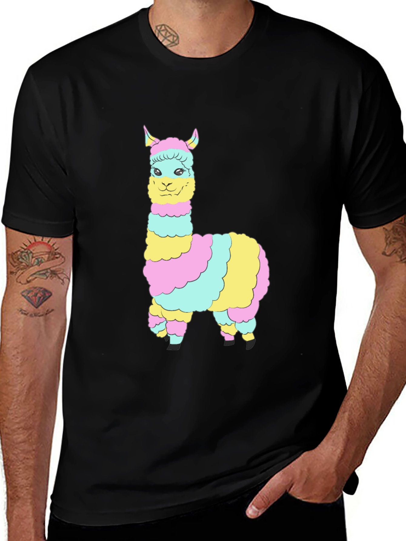 Variant 20 of Rainbow Llama Graphic Tee - Men's Black T-Shirt