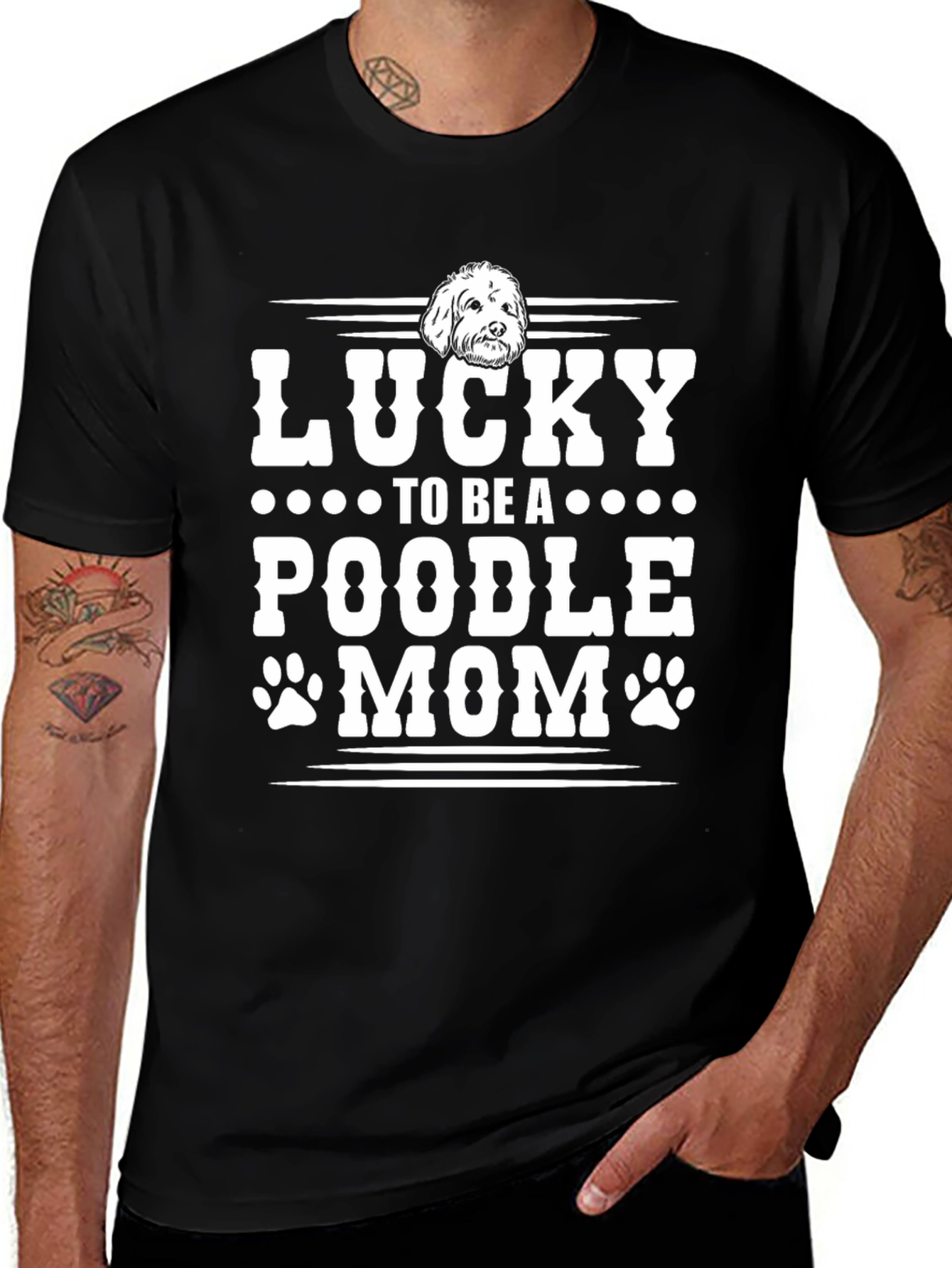 Variant 25 of Lucky Poodle Mom Graphic Tee - Unisex Black T-Shirt
