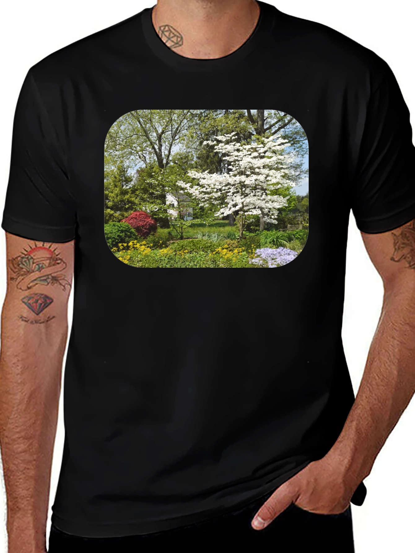 Variant 26 of Nature Garden Scene Black T-Shirt
