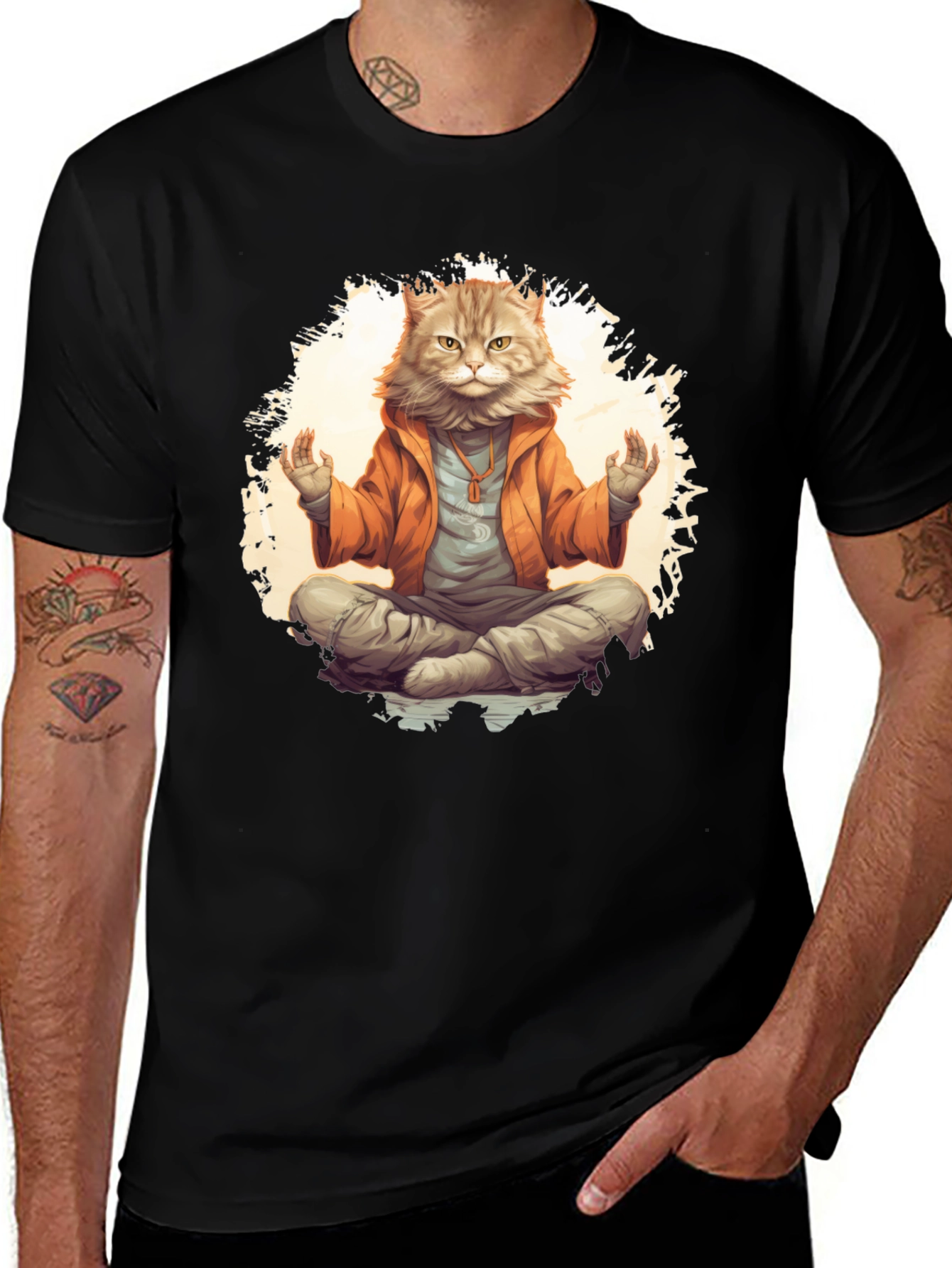 Variant 5 of Meditating Cat Graphic Tee - Zen Master Style