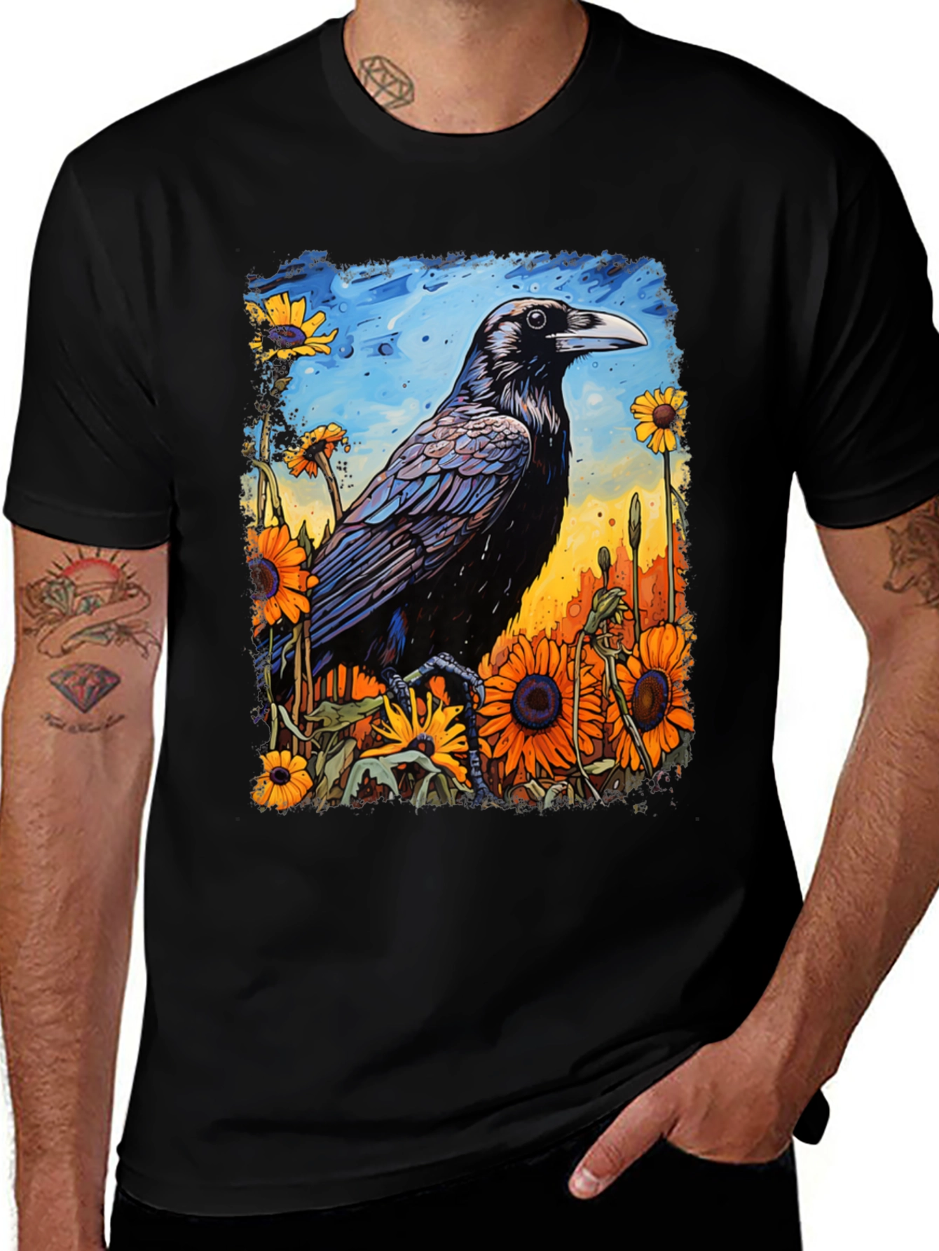 Variant 16 of Raven & Sunflower Graphic T-Shirt - Unique Art Tee