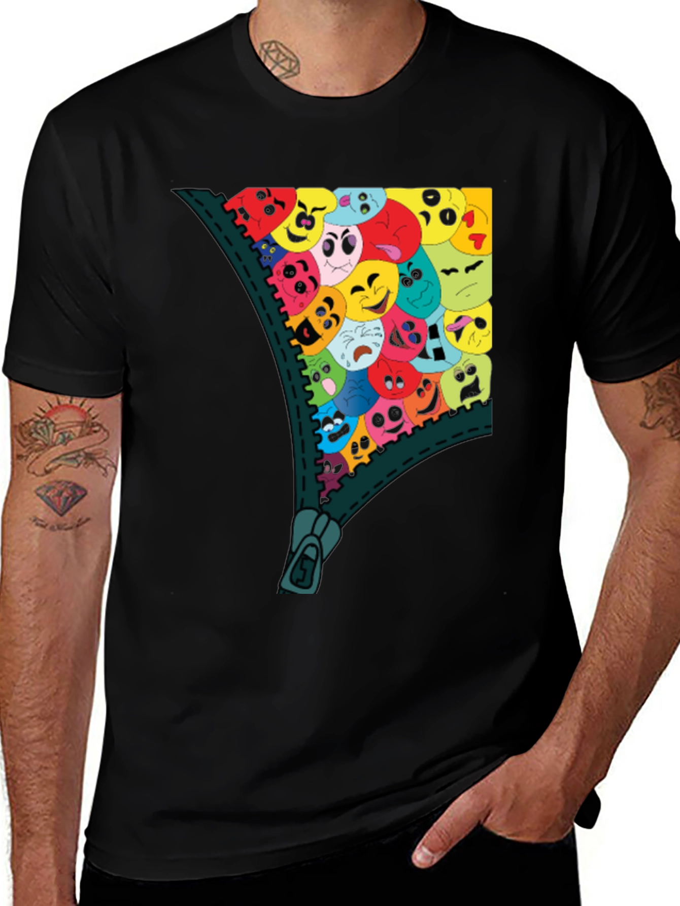 Variant 15 of Emoji Zipper Graphic Tee - Unique Fun T-Shirt