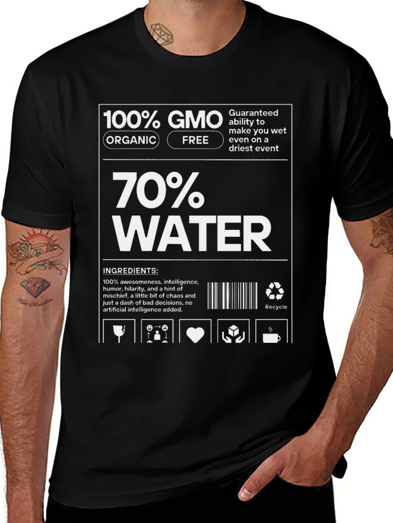 Variant 9 of Humorous 100% GMO 70% Water Graphic T-Shirt