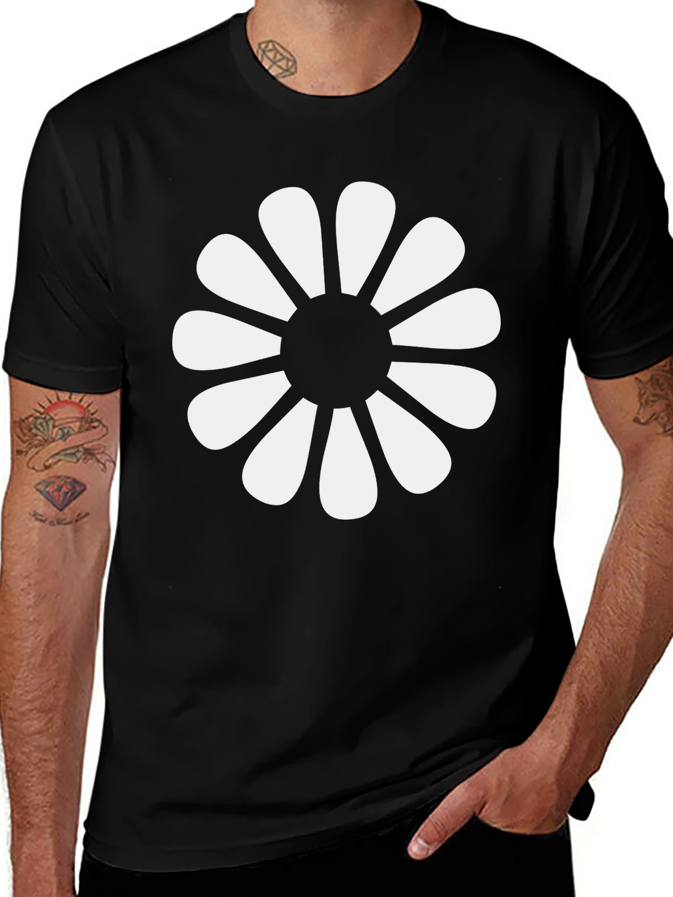 Variant 29 of Black T-Shirt with Retro Floral Graphic