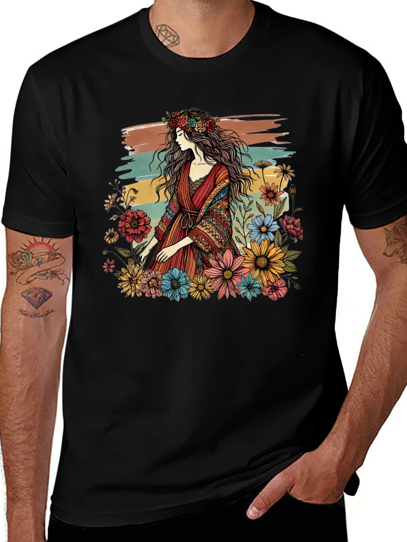 Variant 25 of Boho Floral Girl Graphic Tee - Relaxed Fit