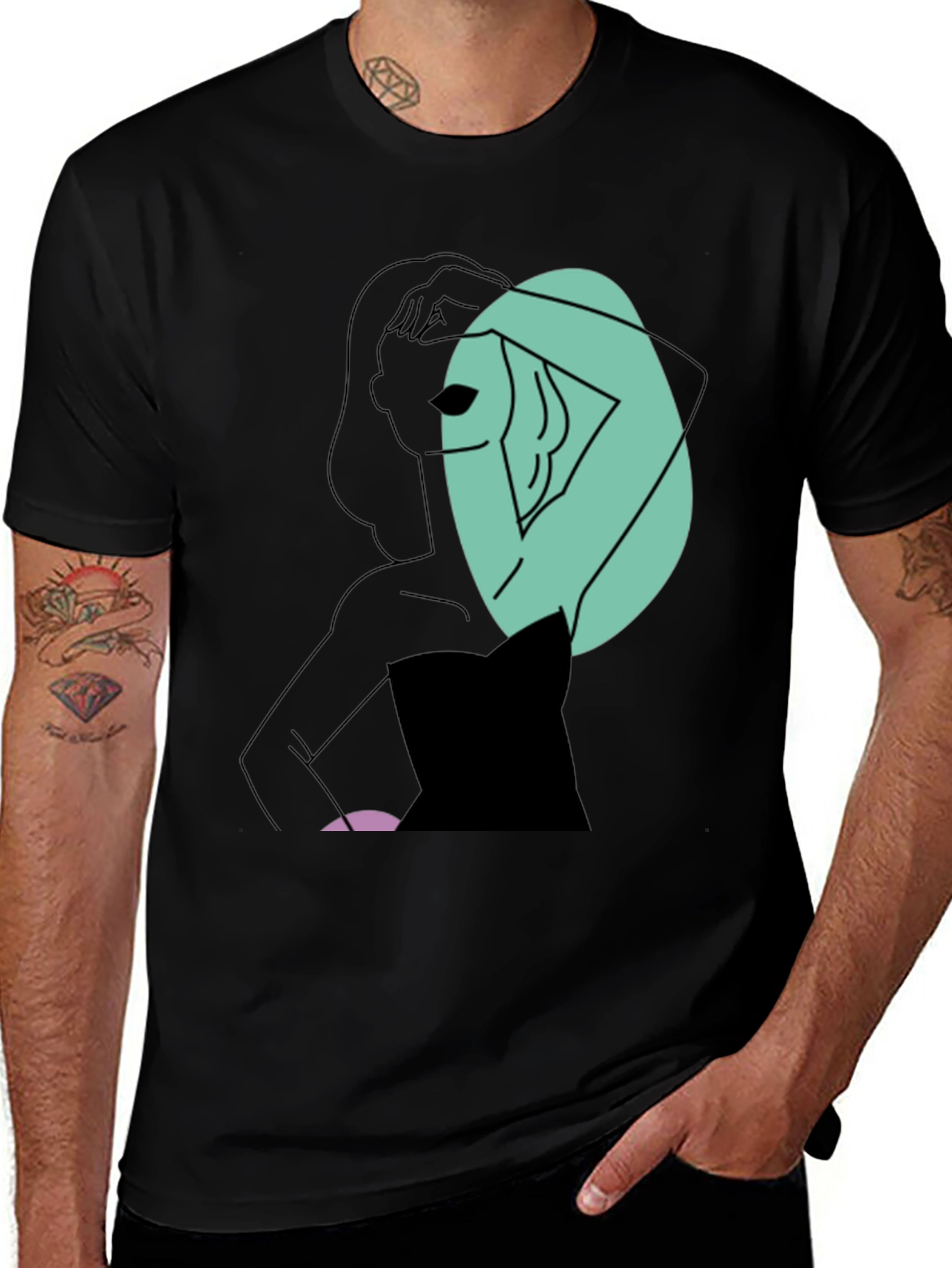 Abstract Woman Graphic Tee - Stylish Black T-Shirt