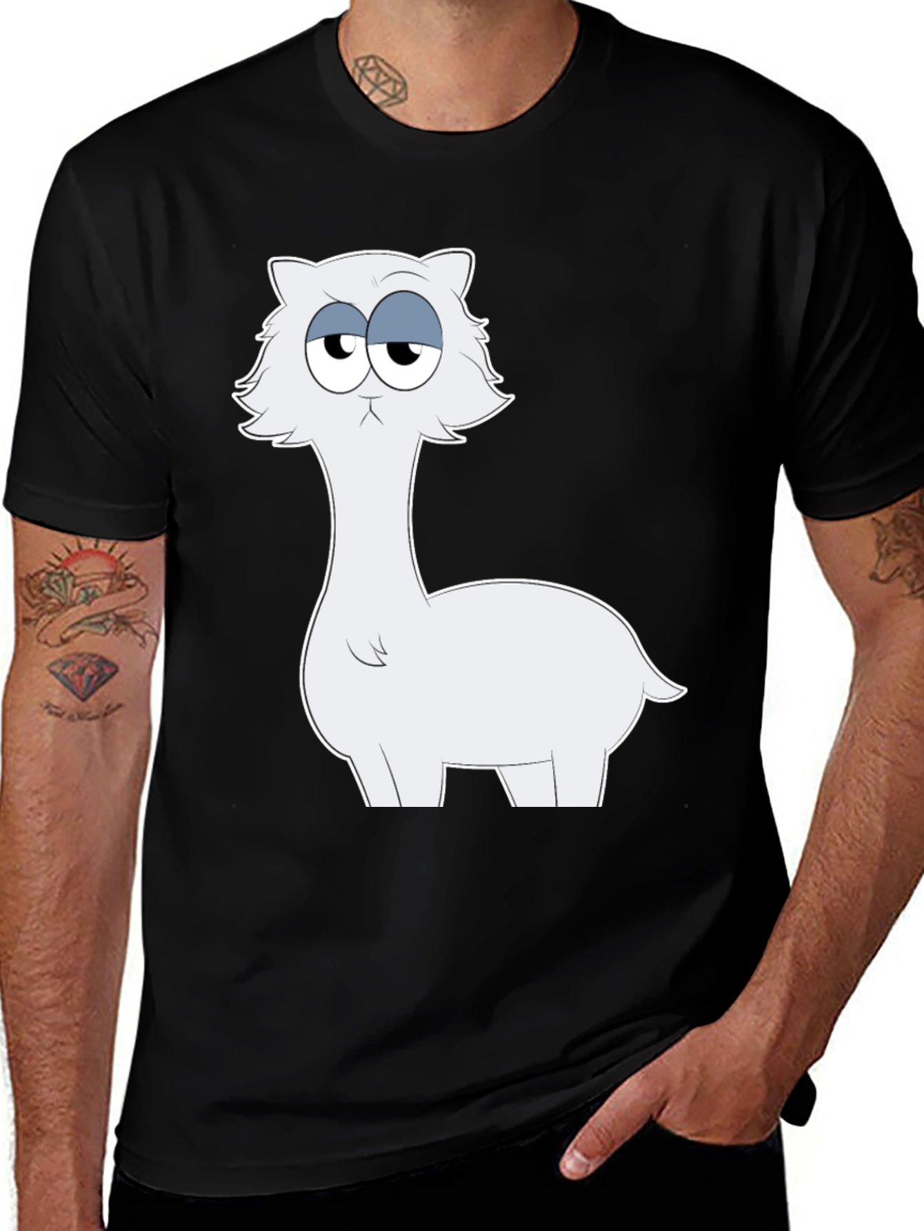 Variant 4 of Funny Llama Cartoon Graphic Black T-Shirt