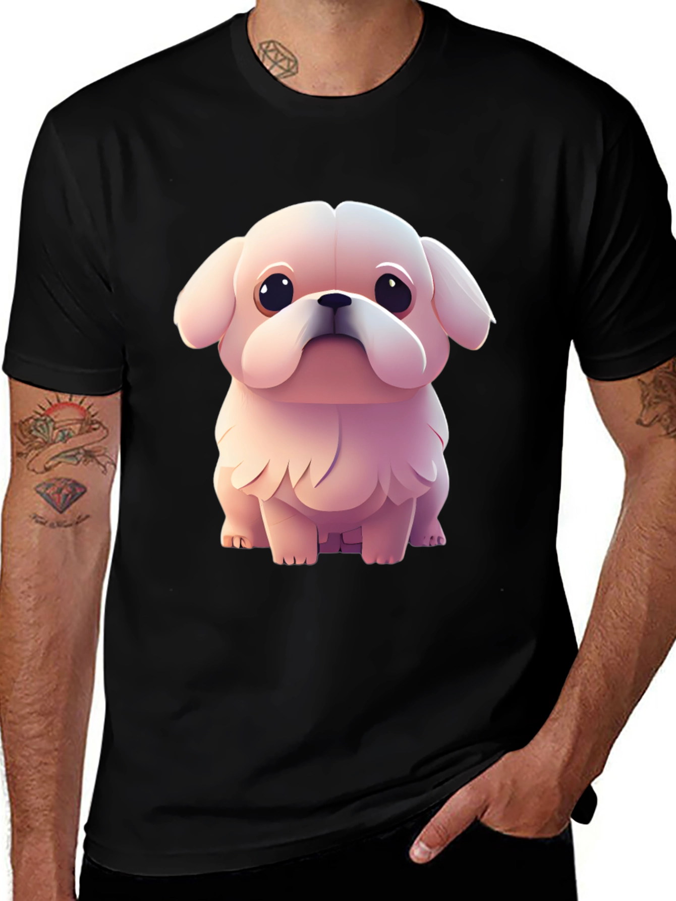 Black Cute Puppy Graphic Tee - Black main image