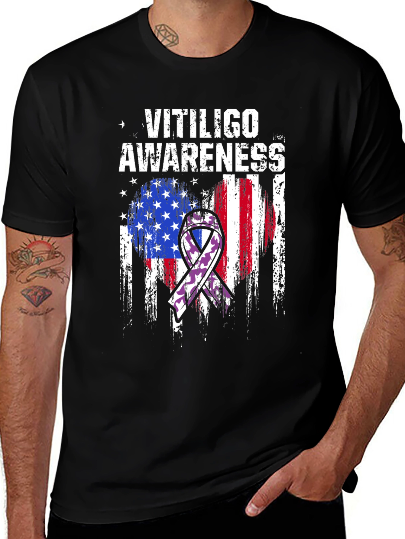 Vitiligo Awareness USA Flag T-Shirt