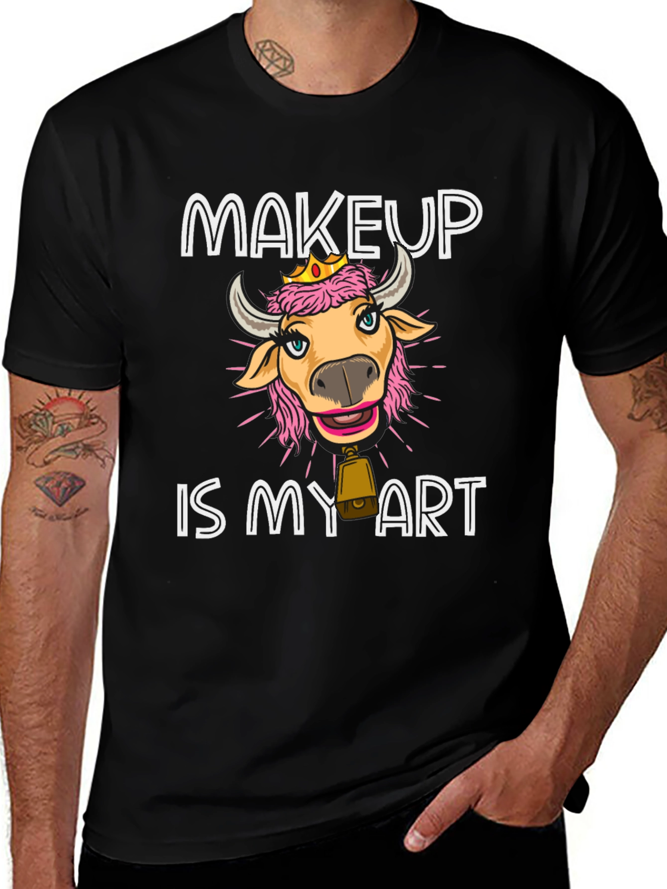 Variant 3 of Makeup Cow Art T-Shirt Funny Graphic Tee