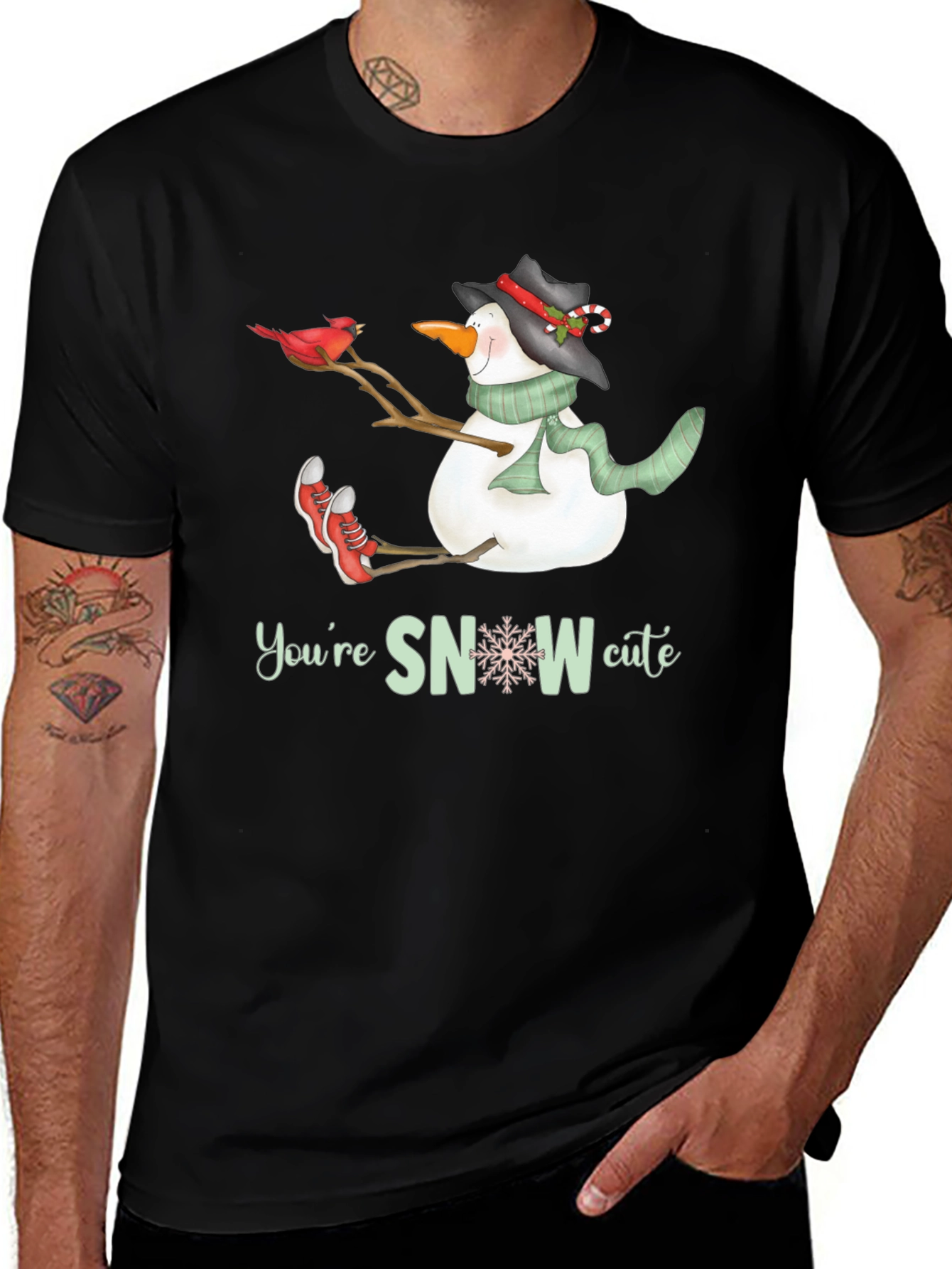 Variant 25 of Snowman Graphic Tee: 'You're SNOW Cute' Black T-Shirt