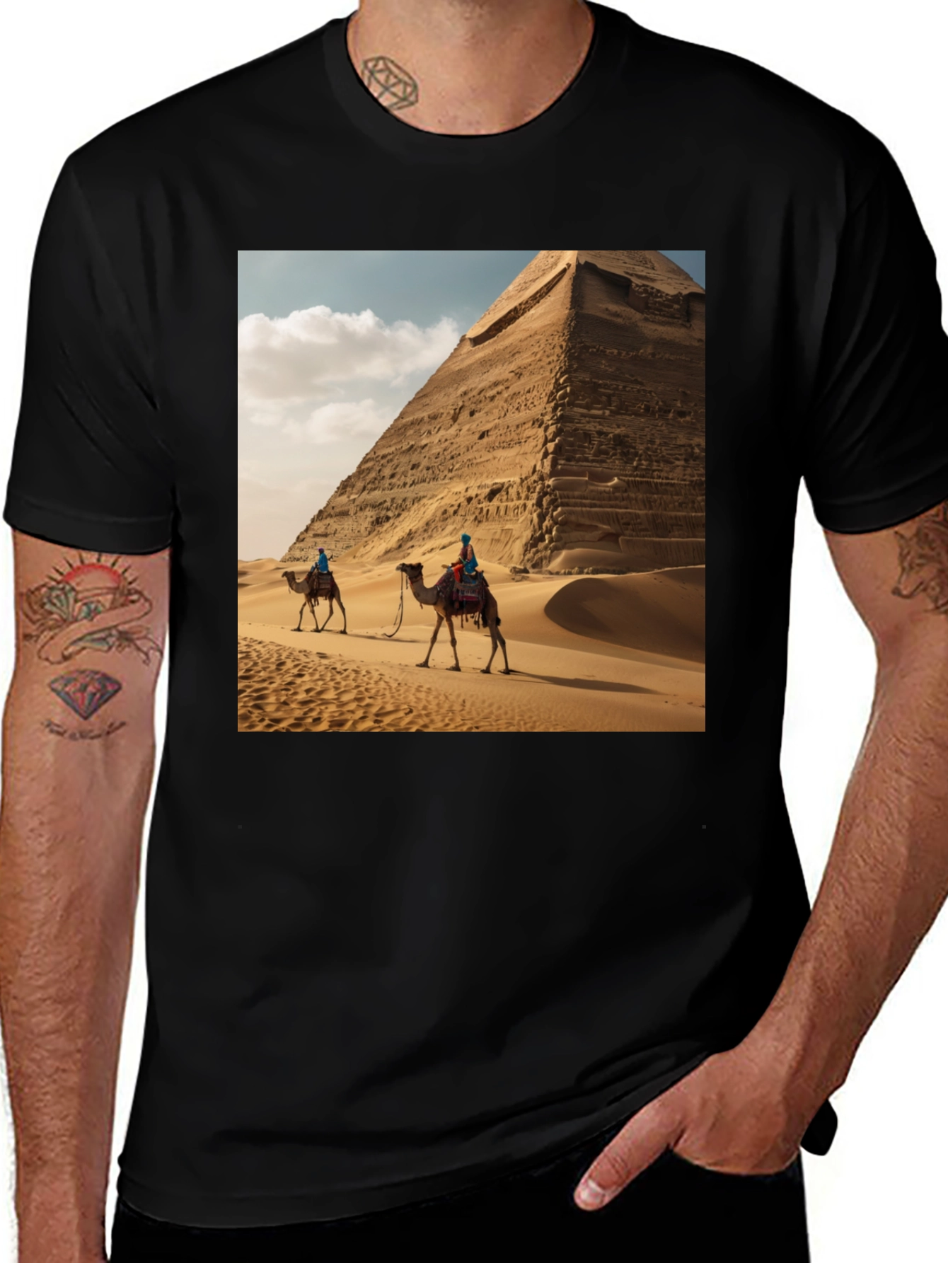 Variant 30 of Egyptian Pyramid Camel Graphic Tee - Desert Adventure Shirt