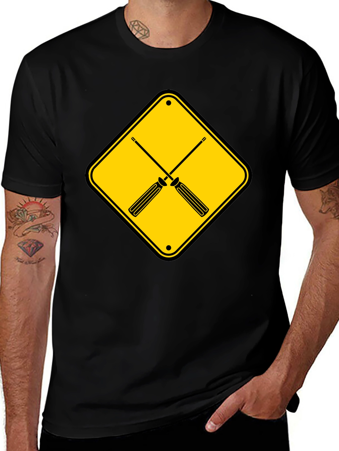 Variant 15 of Screwdriver Crossing Graphic Tee - Black Cotton