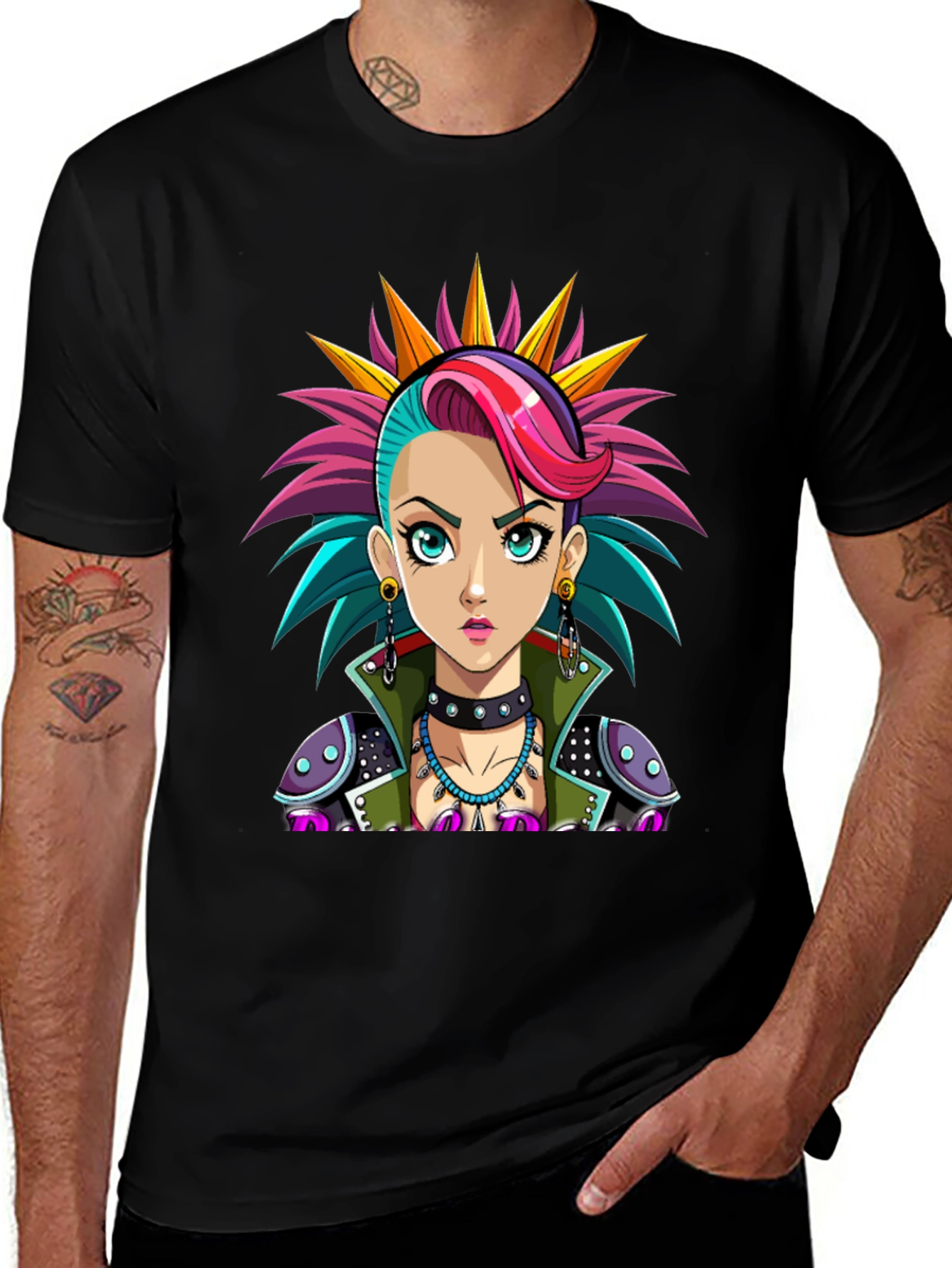Black Punk Rock Girl T-Shirt - Unique Graphic Tee main image