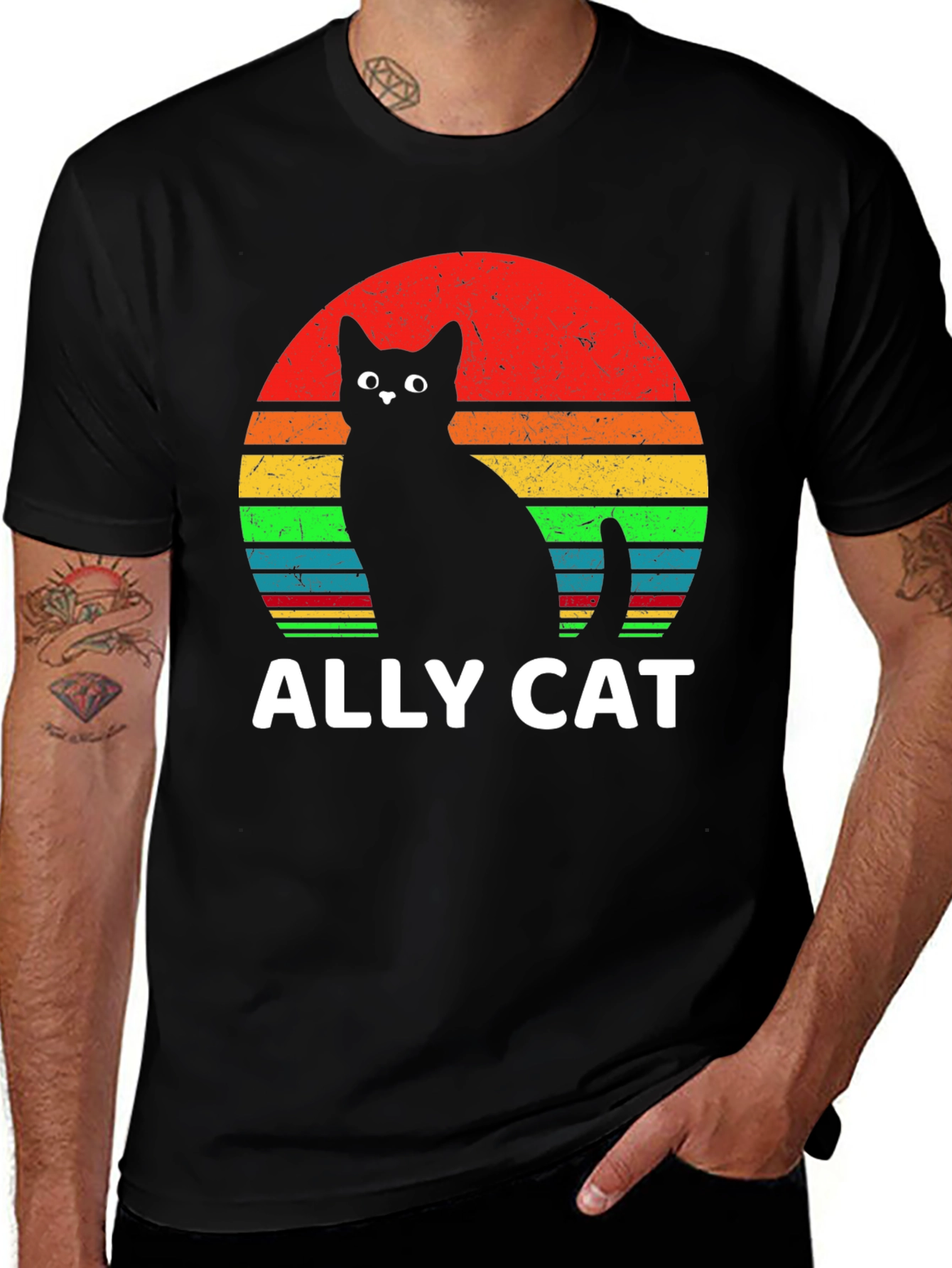 Variant 11 of Ally Cat T-Shirt - Retro LGBT Pride Tee