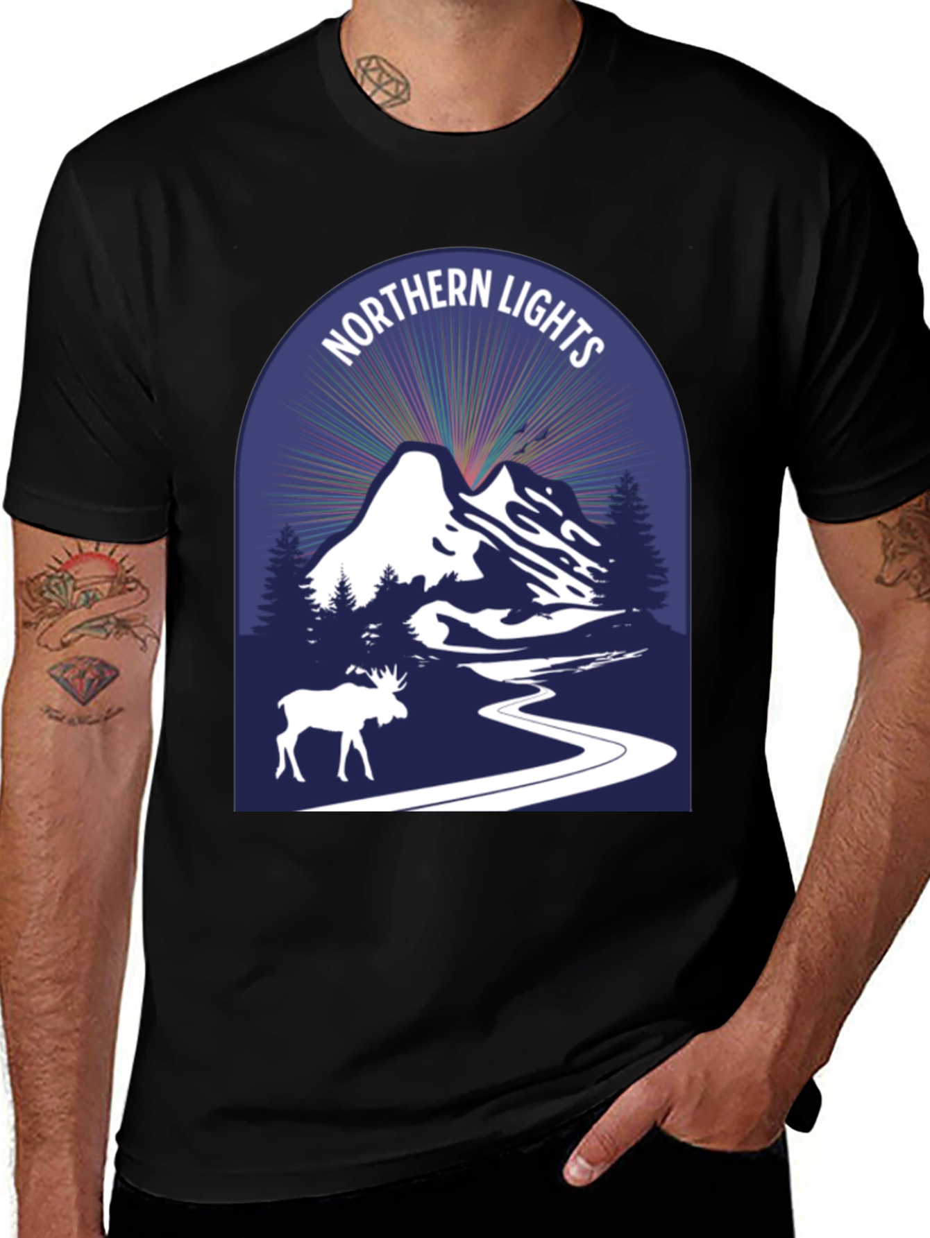Variant 4 of Northern Lights Moose Graphic Tee