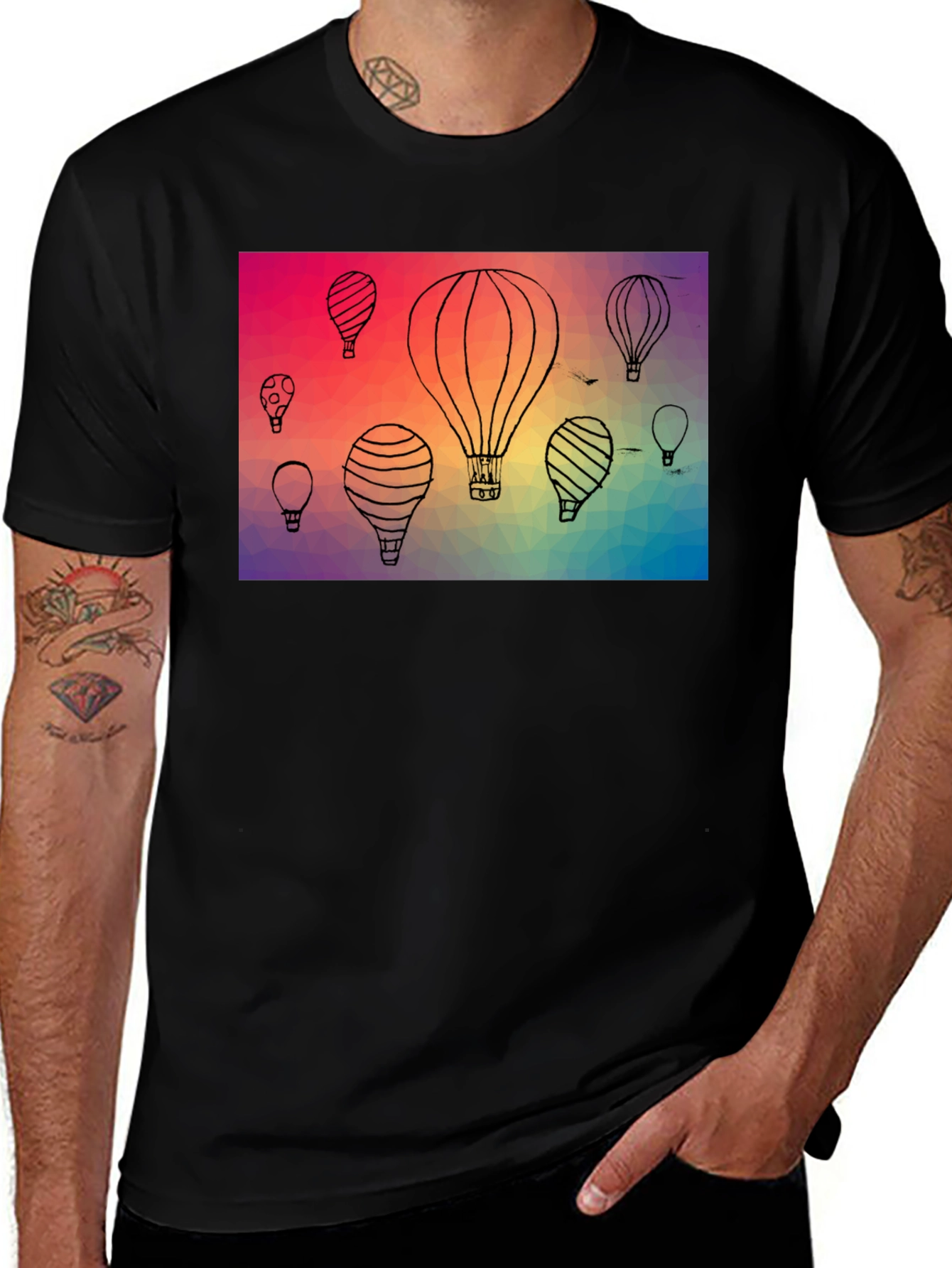 Variant 12 of Hot Air Balloon Graphic Tee - Black