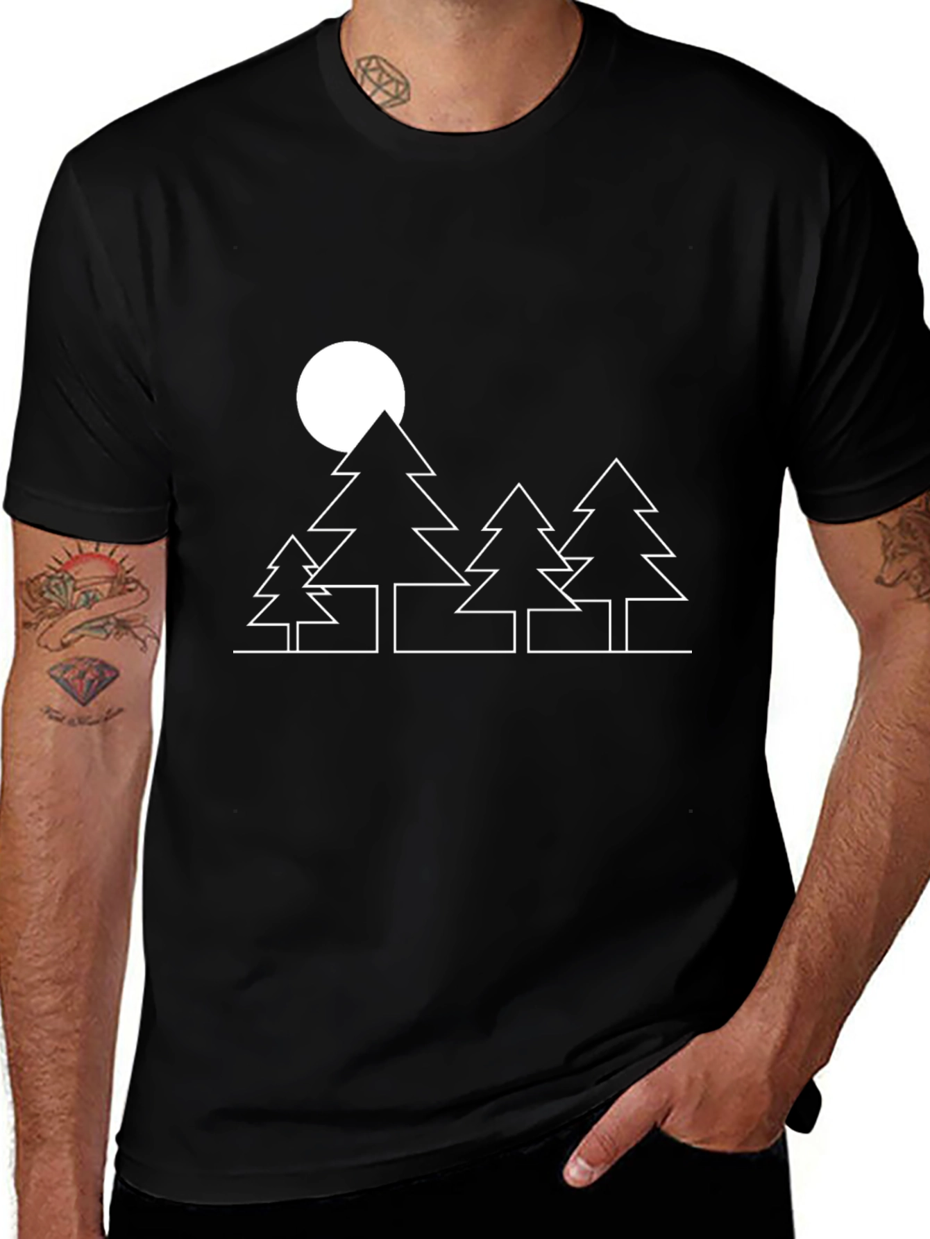 Variant 22 of Minimalist Forest Moon T-Shirt - Unisex Black Tee