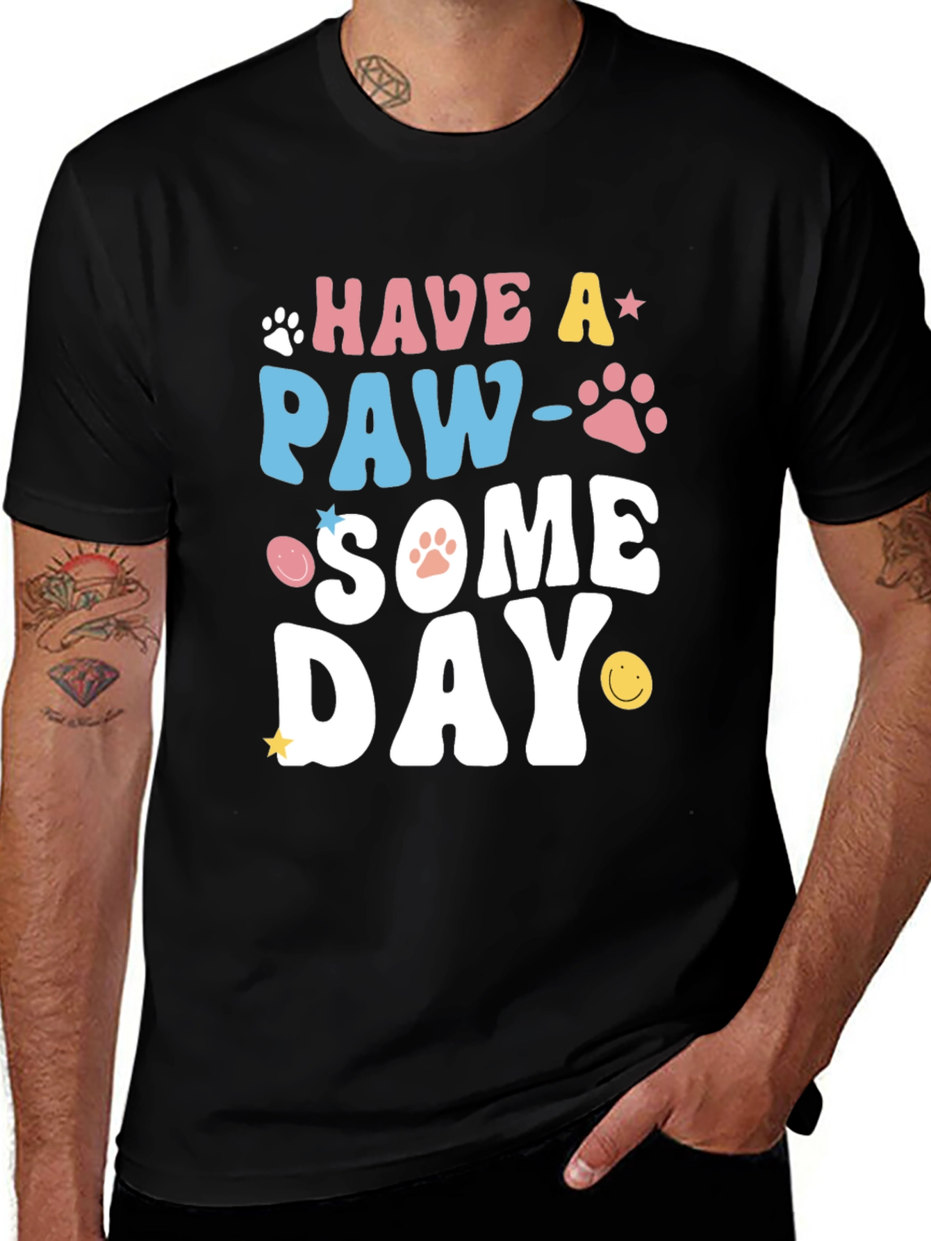 Variant 8 of Paw-Some Day Graphic Tee - Novelty Print T-Shirt