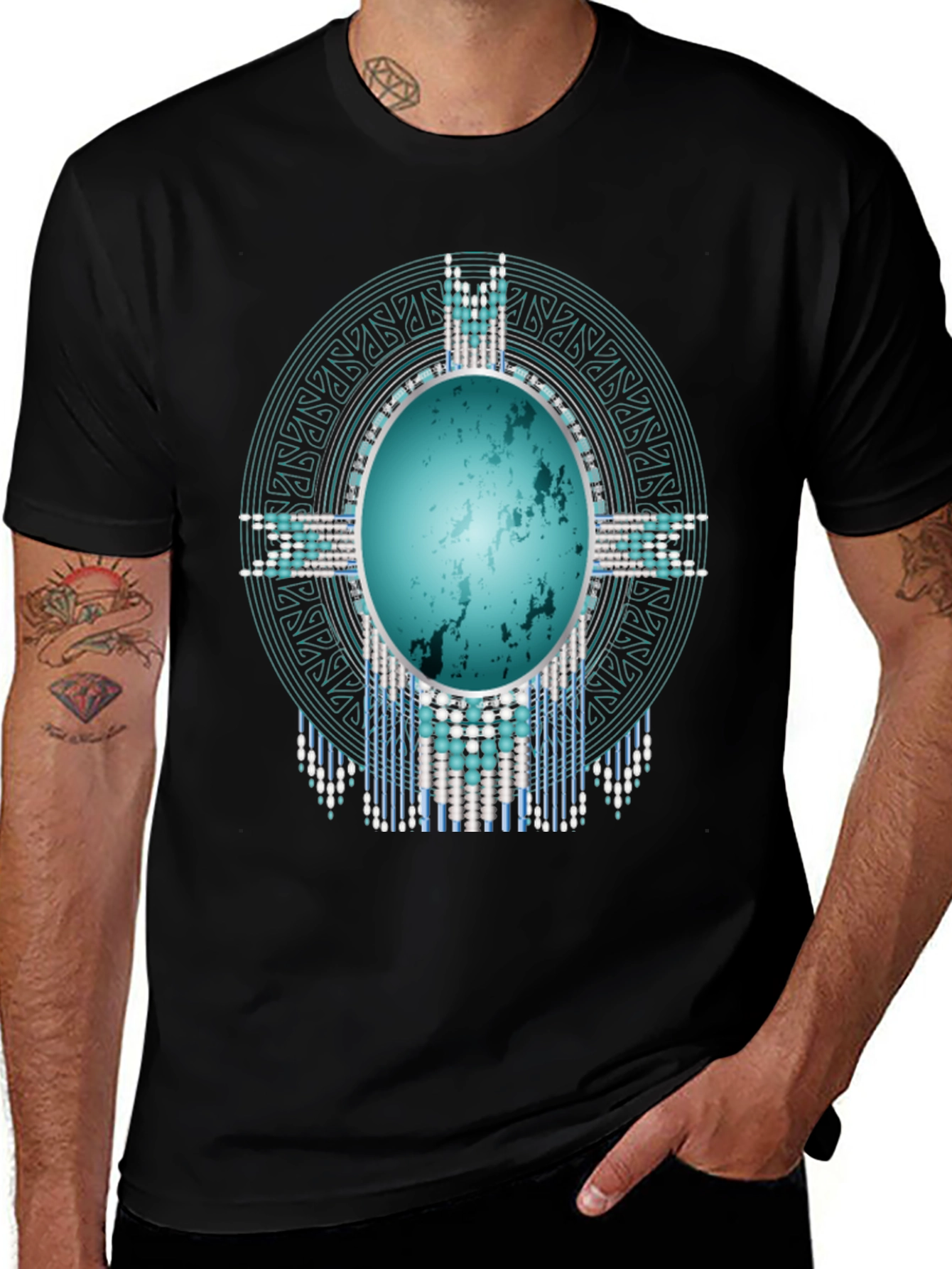 Variant 2 of Teal Stone Graphic Tee - Native American Style